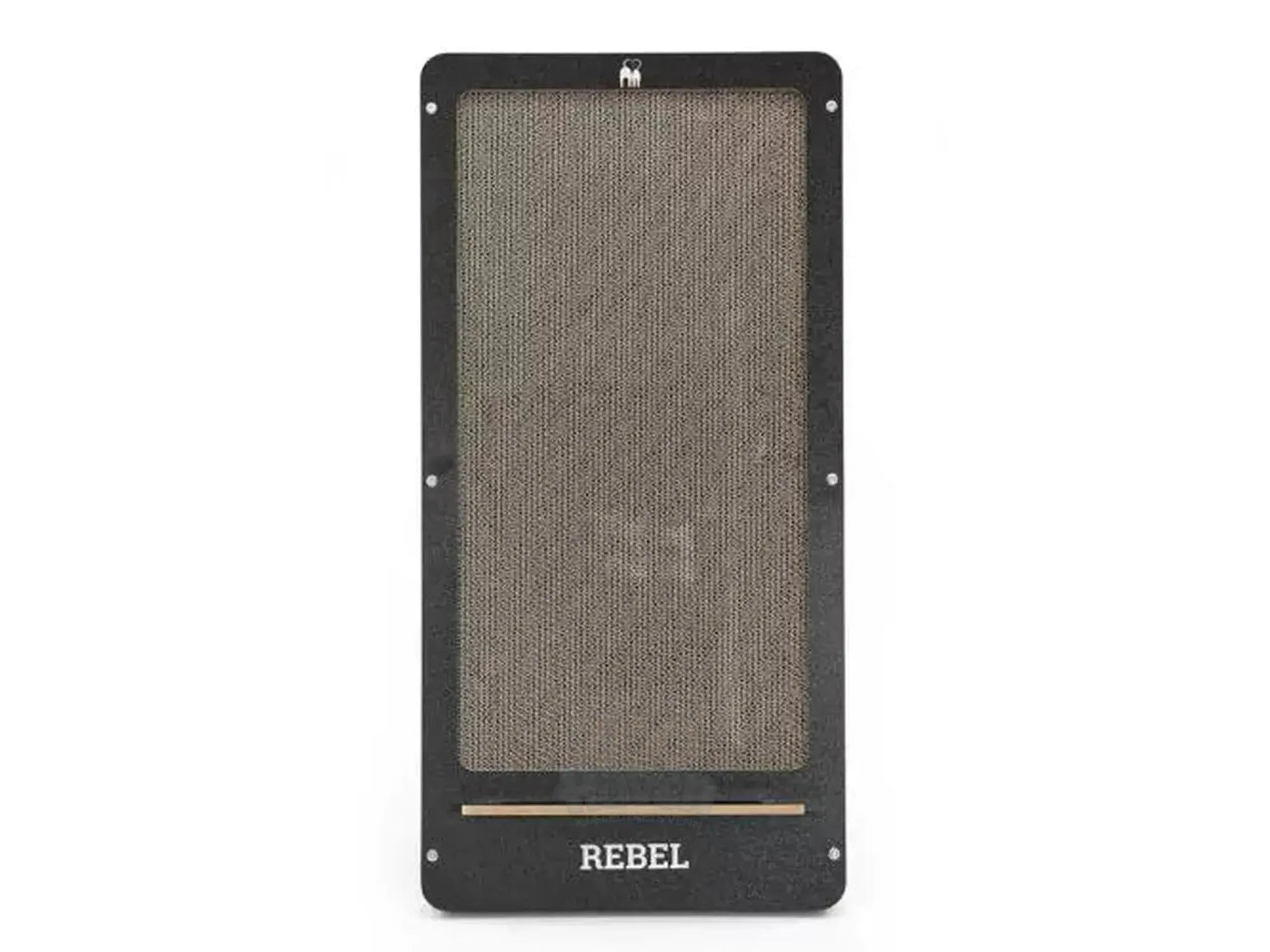 Vertikal Coco 80 klorestolpe i svart papp med bølgepapp-kloreflate og "REBEL" logo.