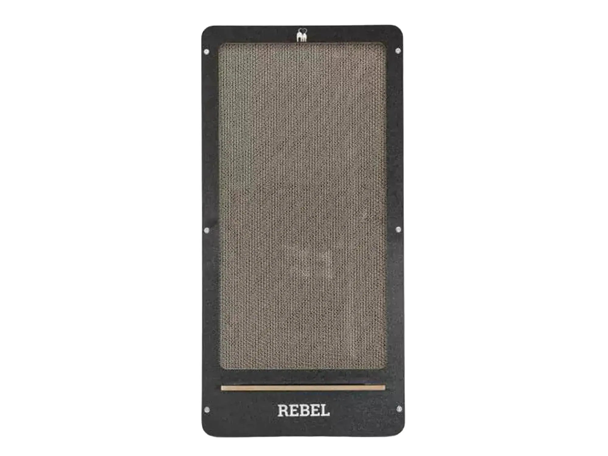 Vertikal Coco 80 klorestolpe i svart papp med bølgepapp-kloreflate og "REBEL" logo.