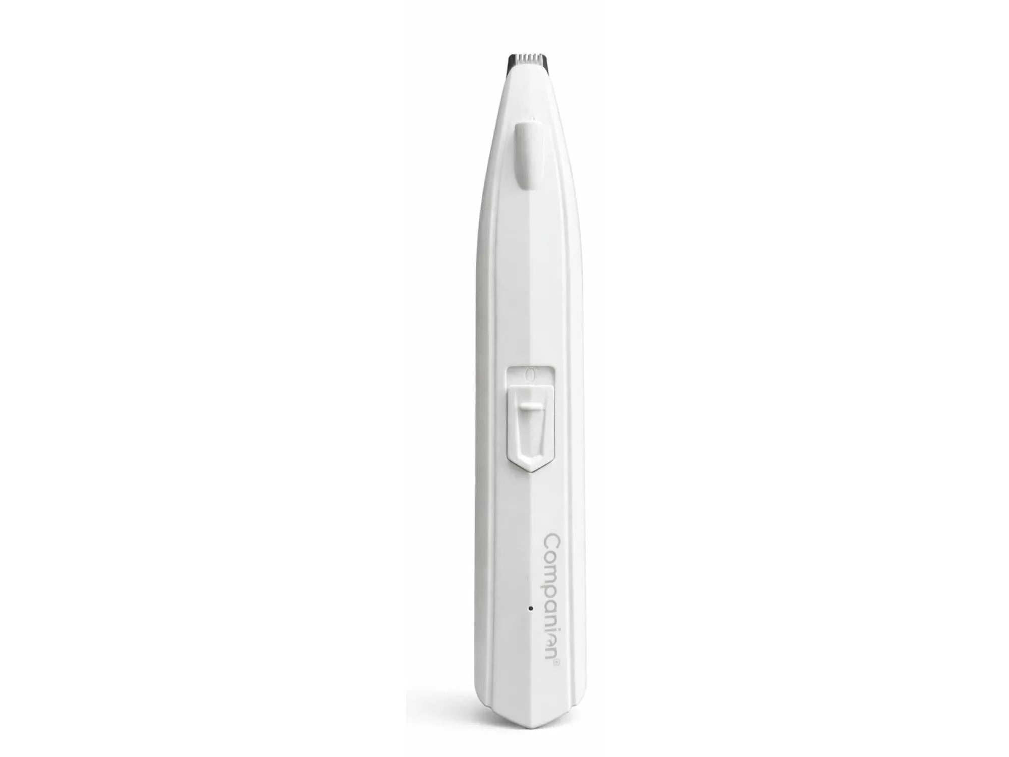 Hvit Companion potetrimmer med smalt klippehode, LED-lys og av/på-knapp.