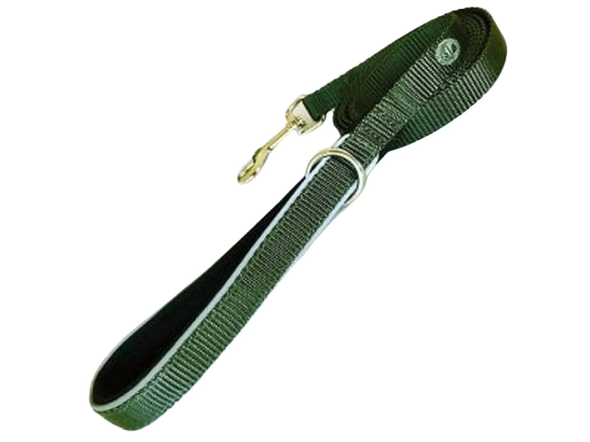 Mørkegrønt hundekobbel 180cm med polstret neoprenhåndtak, 3M-refleks og solid O-ring.
