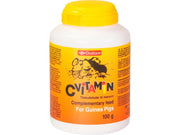 Hvit Diafarm C-vitaminpulver for marsvin, 100g, med gul skrukork og etikett med marsvin.