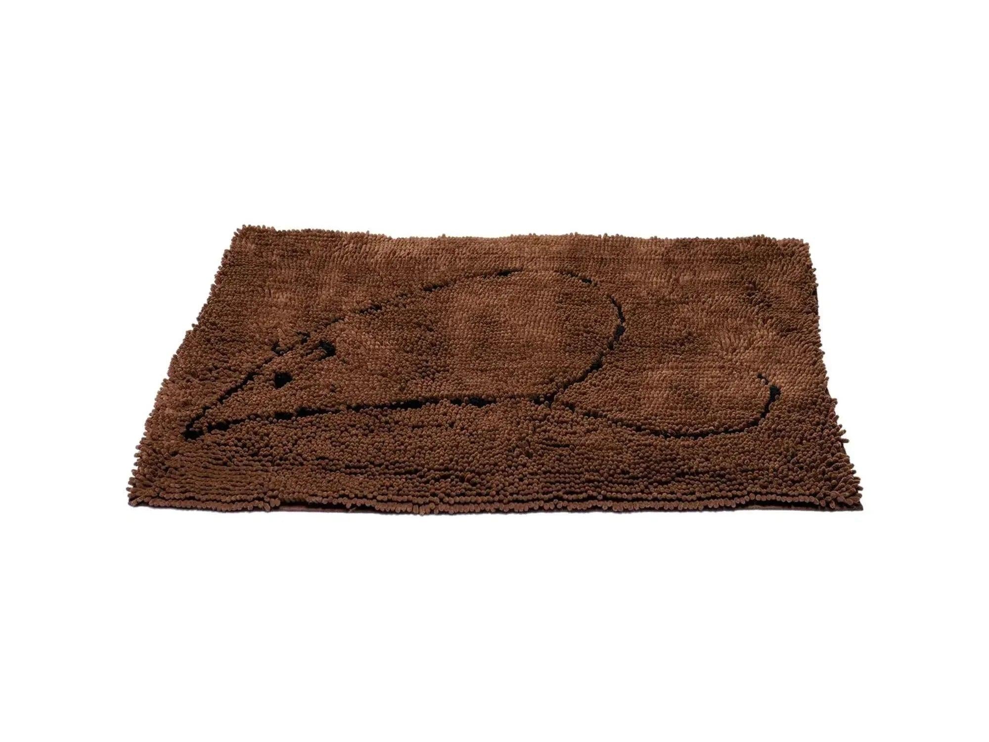 Brun, rektangulær mikrofiber kattematte (88x66cm) med et mørkt kattemotiv.
