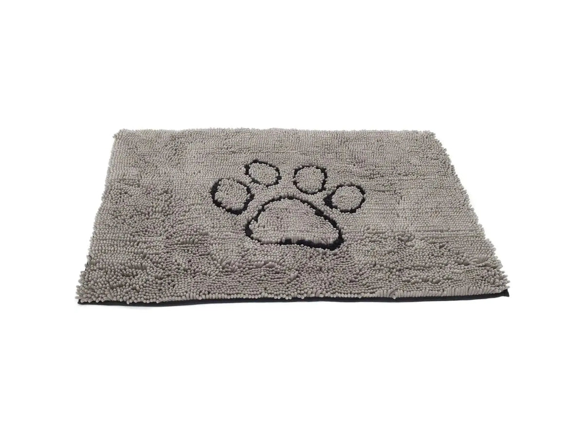 Grå mikrofiber hundematte med svart potetrykk, 79x51cm, for å stoppe skitt og vann.