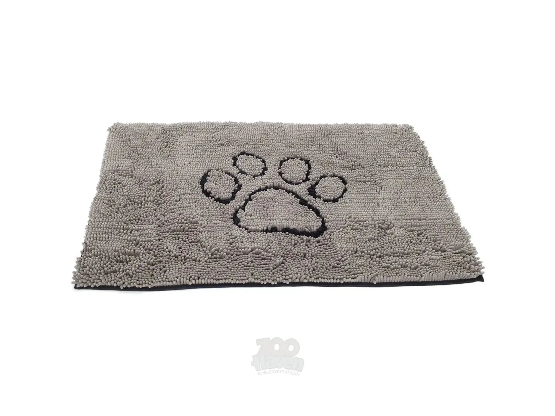 Grå mikrofiber hundematte med svart potetrykk, 88x66cm, for rene gulv.