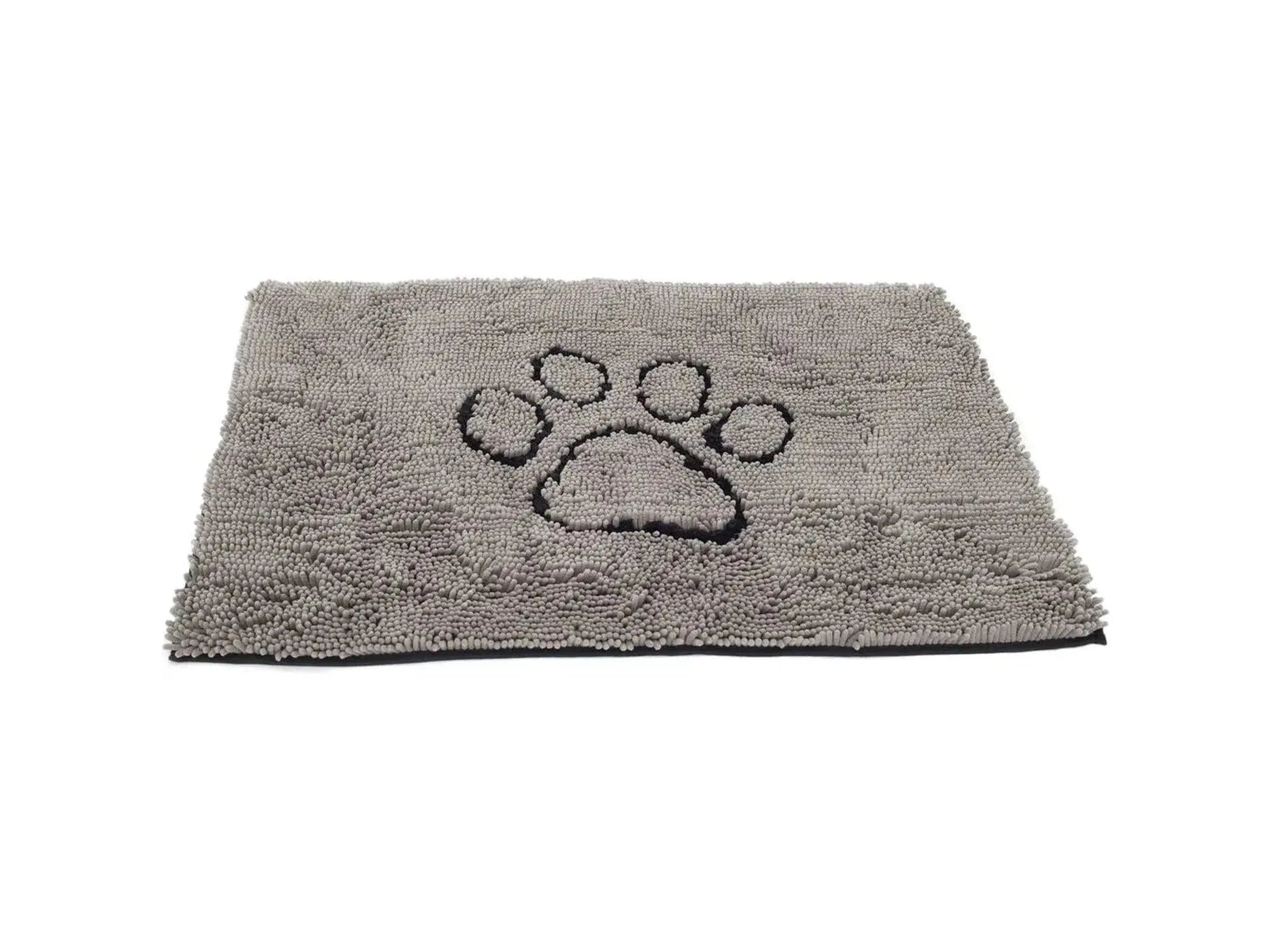 Grå mikrofiber hundematte med svart potetrykk, 88x66cm, for rene gulv.