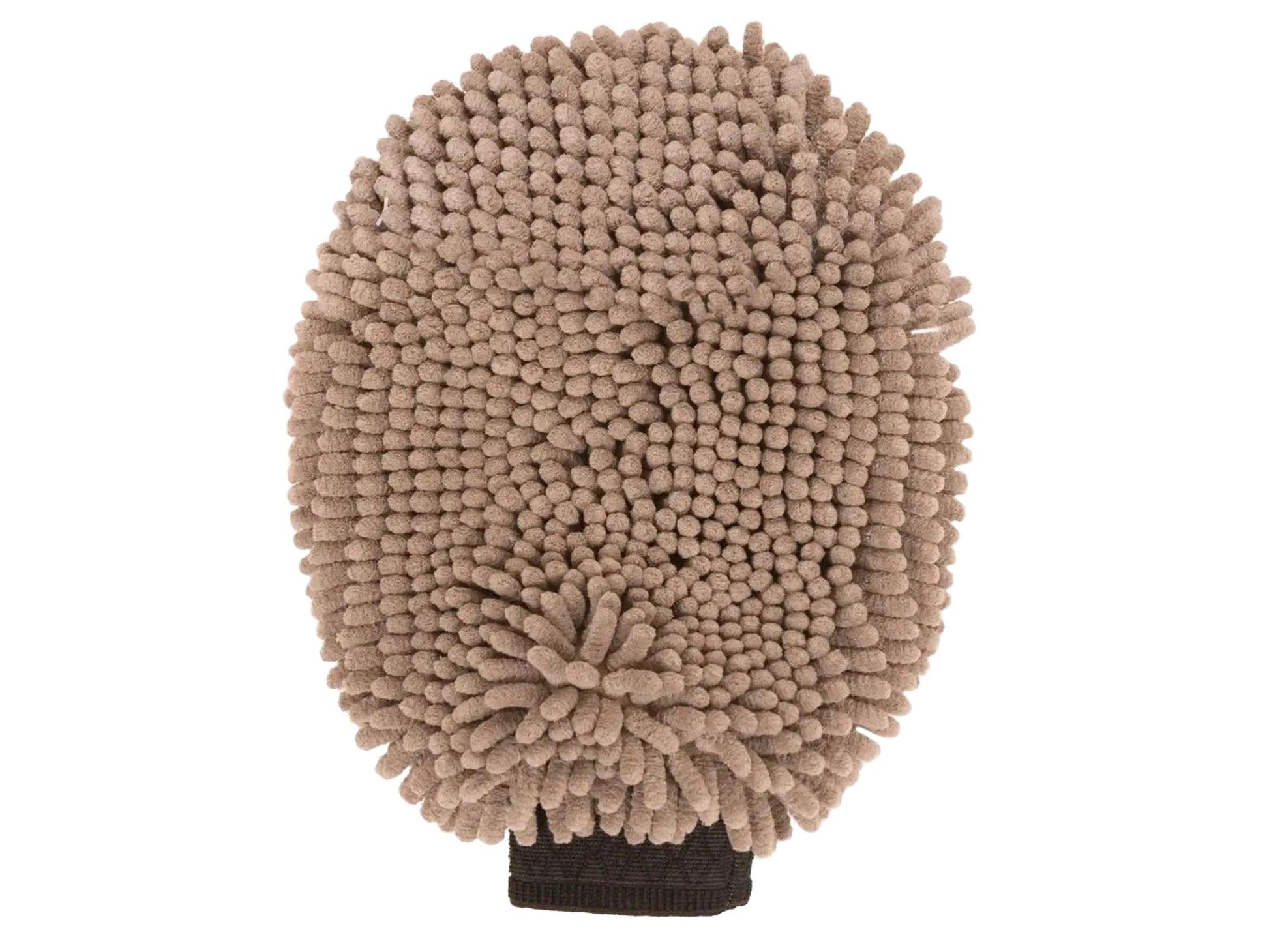 Gråbrun mikrofiber Dirty Dog Grooming Hanske med nupper for børsting og tørking.