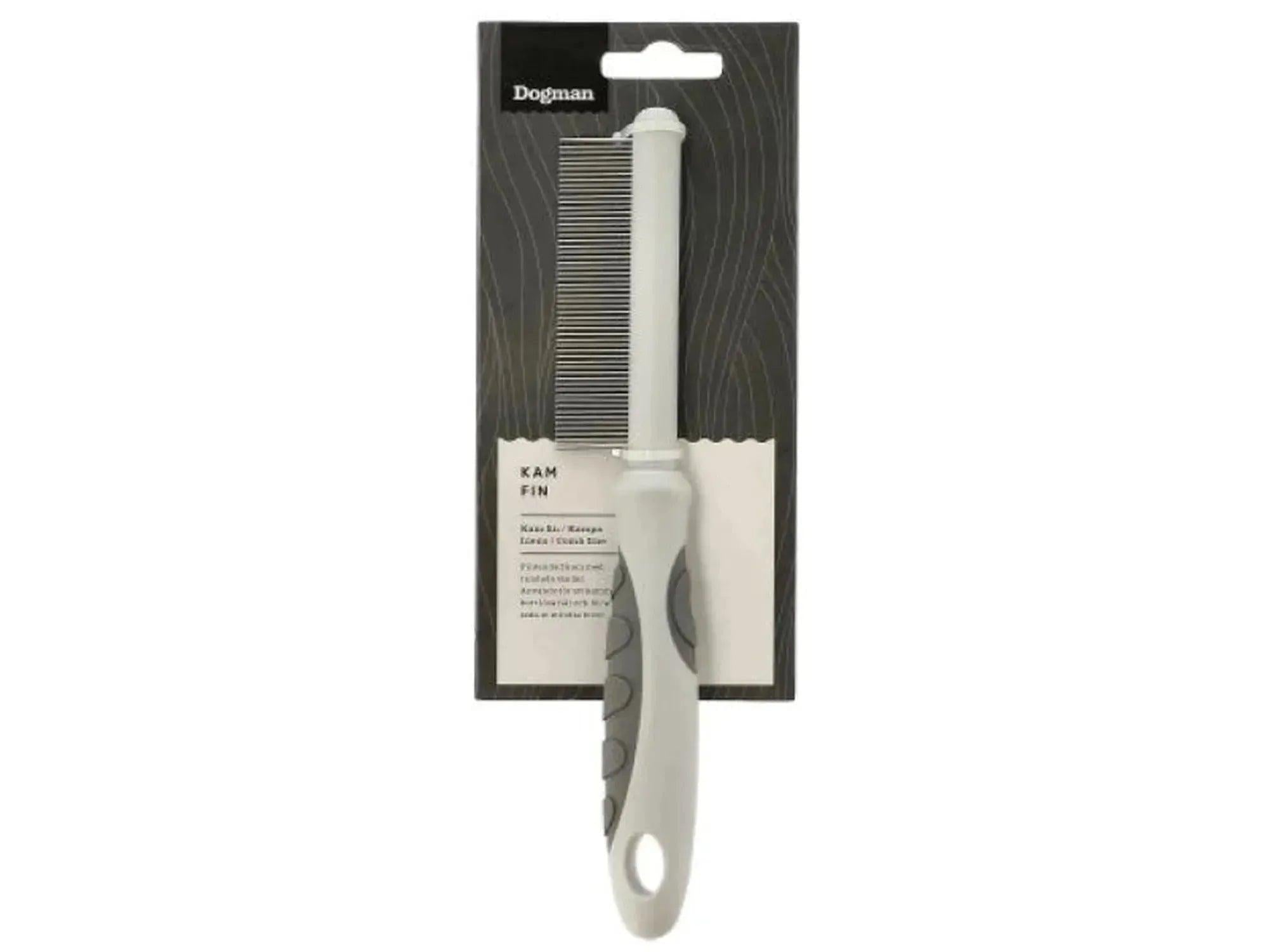 Grå Dogman kam fin, 21,5 cm lang, med tettanninger og ergonomisk håndtak.