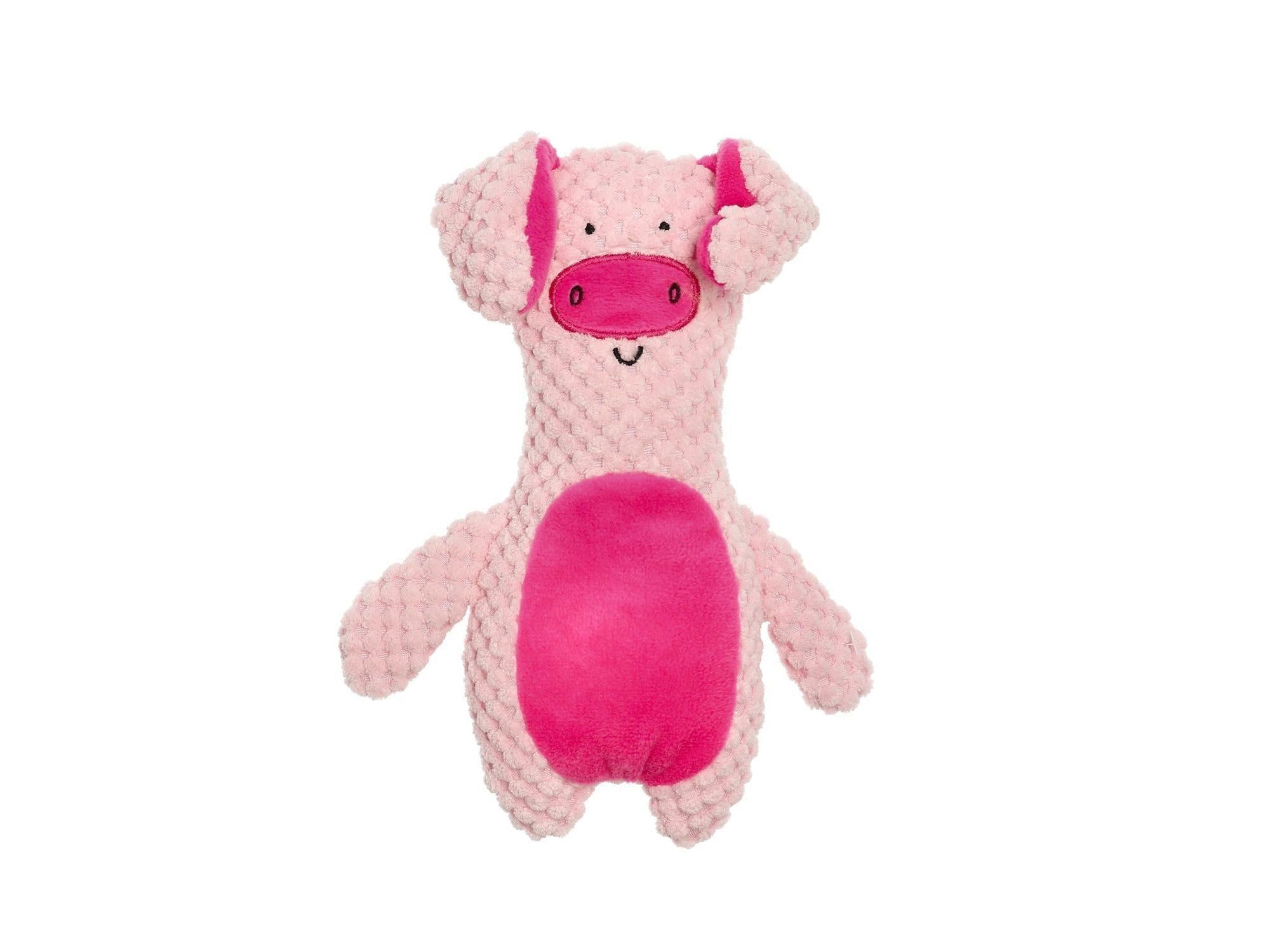 Rosa 20 cm Dogman PiggySoft hundeleke i myk plysj med grisendesign og mørkere rosa mage.
