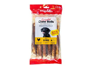 Dogman Everyday Chew Rolls kylling hundetygg, 10-pakning, 20 cm lange, i rød og klar emballasje.