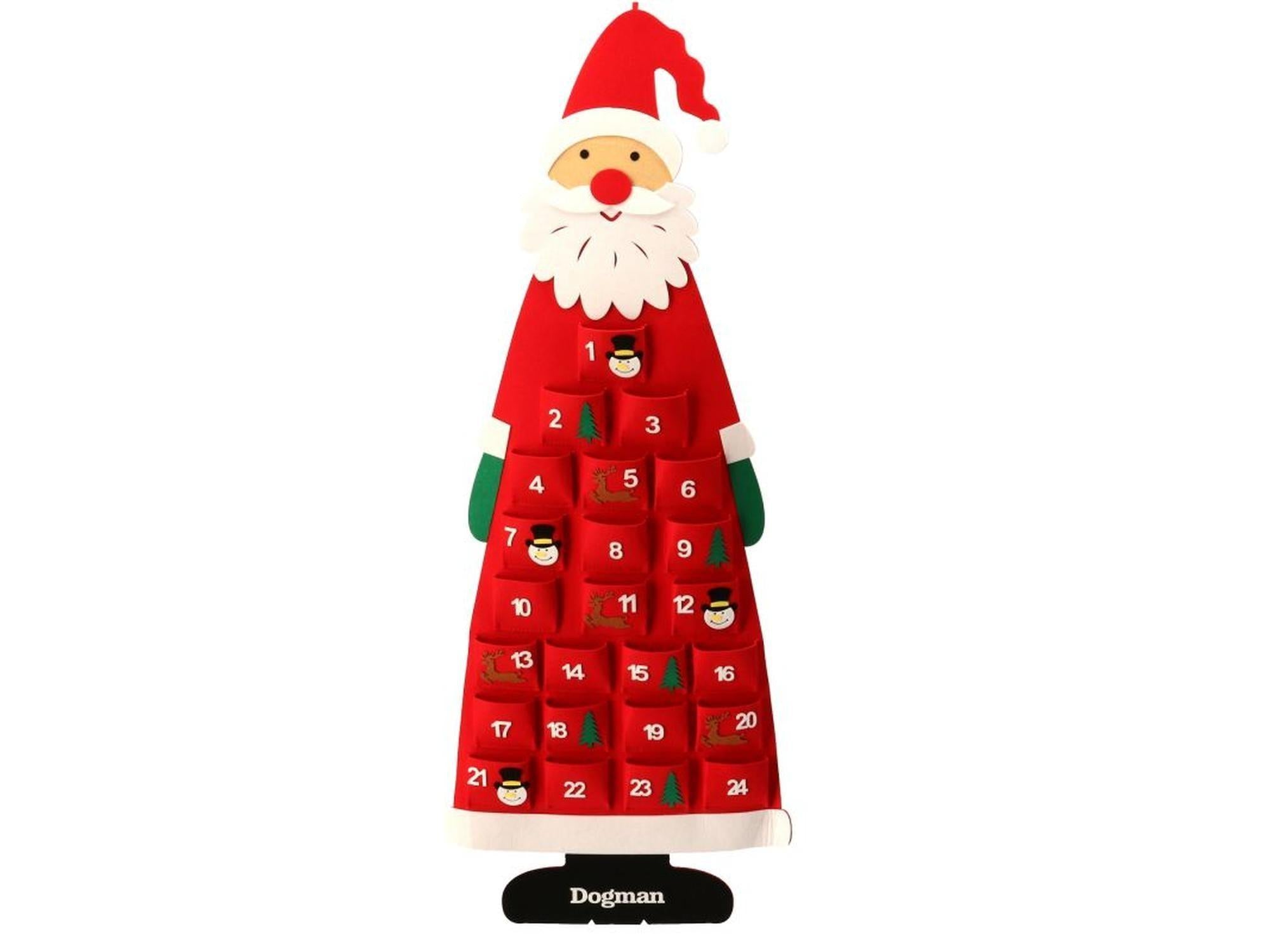 Dogman adventskalender i filt formet som rød nisse med 24 lommer