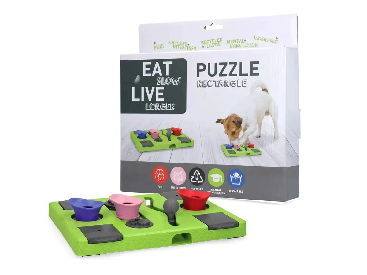 Eat Slow Live Longer Puzzle Rectangle aktiviseringsleke for hund