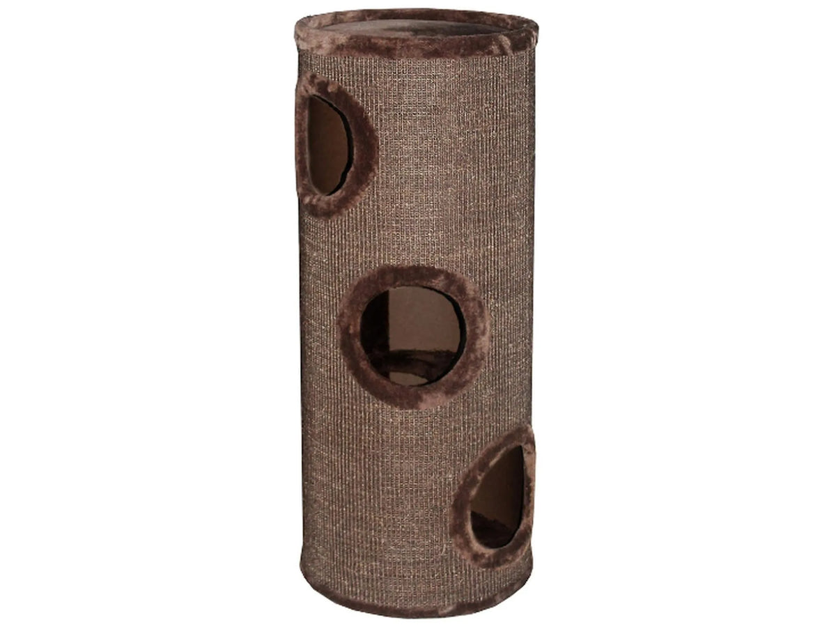 Brun Everlast Cat Tower med tre etasjer, sisal kloreflate og plysjåpninger.