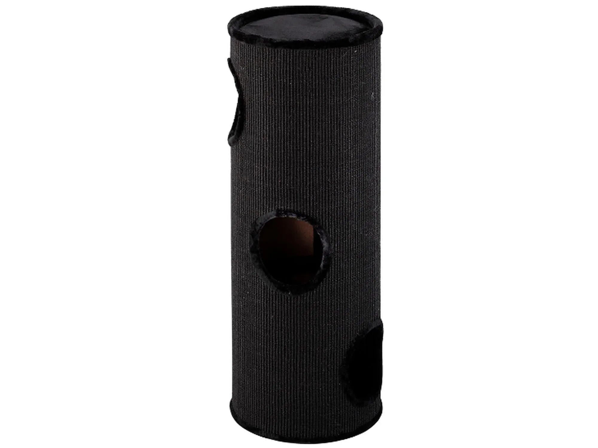 Svart Everlast Cat Tower 3-etasjers kloremøbel i sisal og plysj, 37x100cm, med flere innganger.