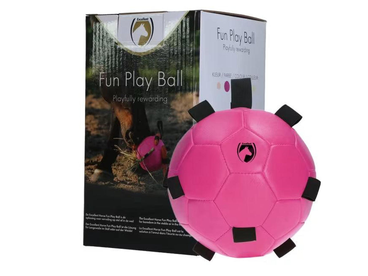 Rosa Excellent Horse Fun Play Ball i slitesterkt PU-materiale med festeløkker foran sin produkteske.