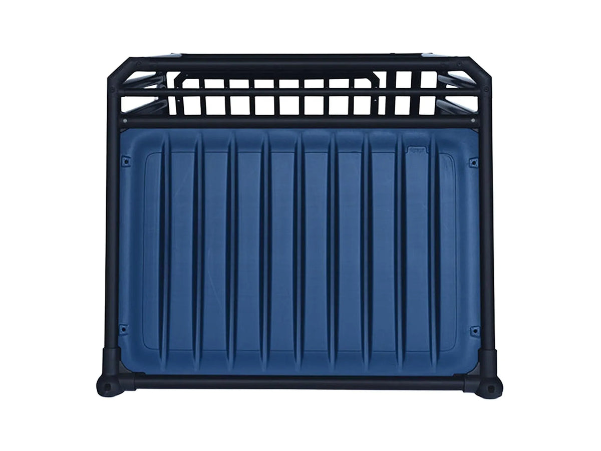 Svart aluminiumsramme med mørkeblått bakpanel for 4pets PRO Noir 4 Large hundebur.
