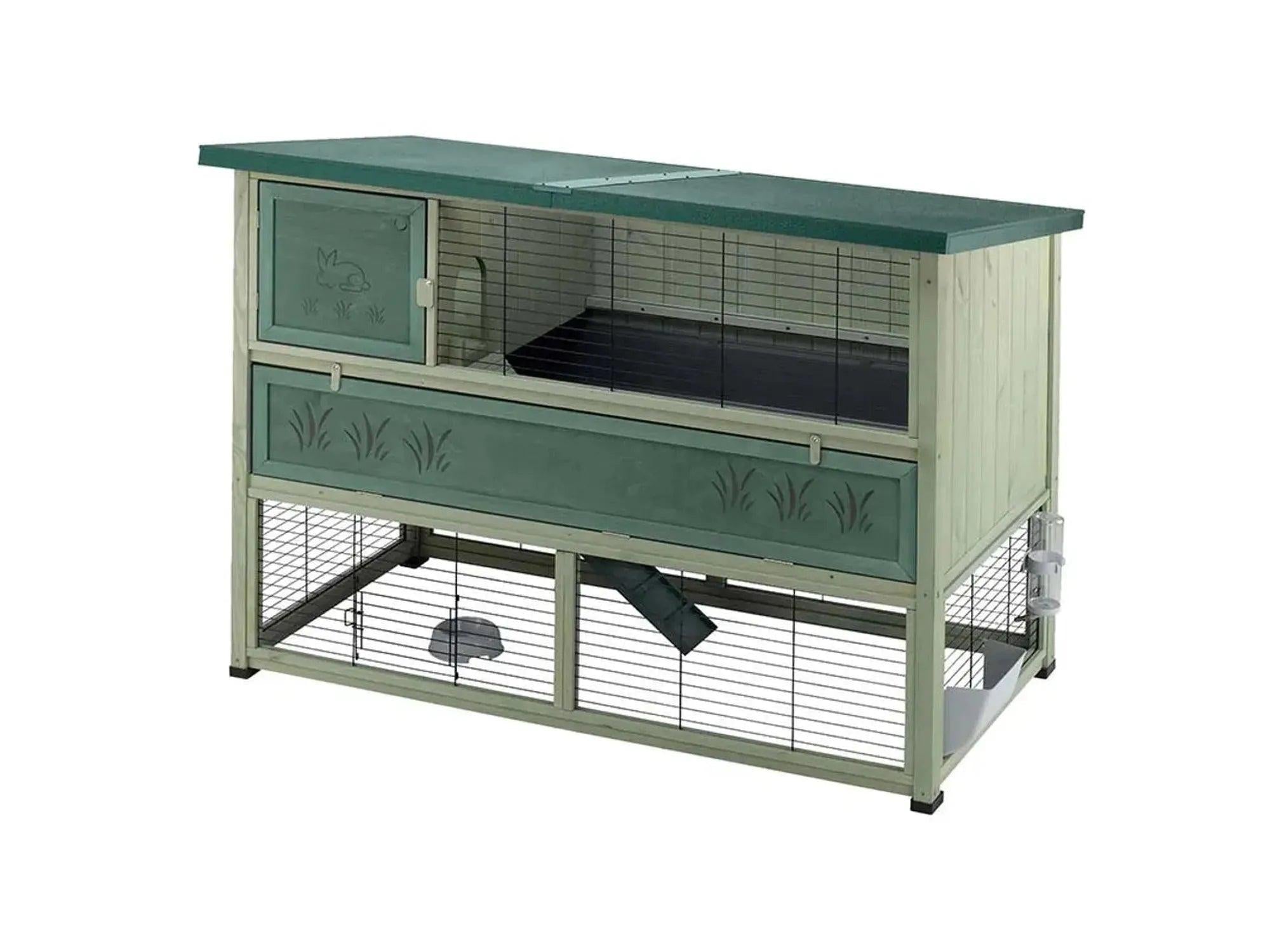 Ferplast Ranch 160 trebur for kanin, grønt tak, løpegård og sovehus, 155x88x117,5 cm.