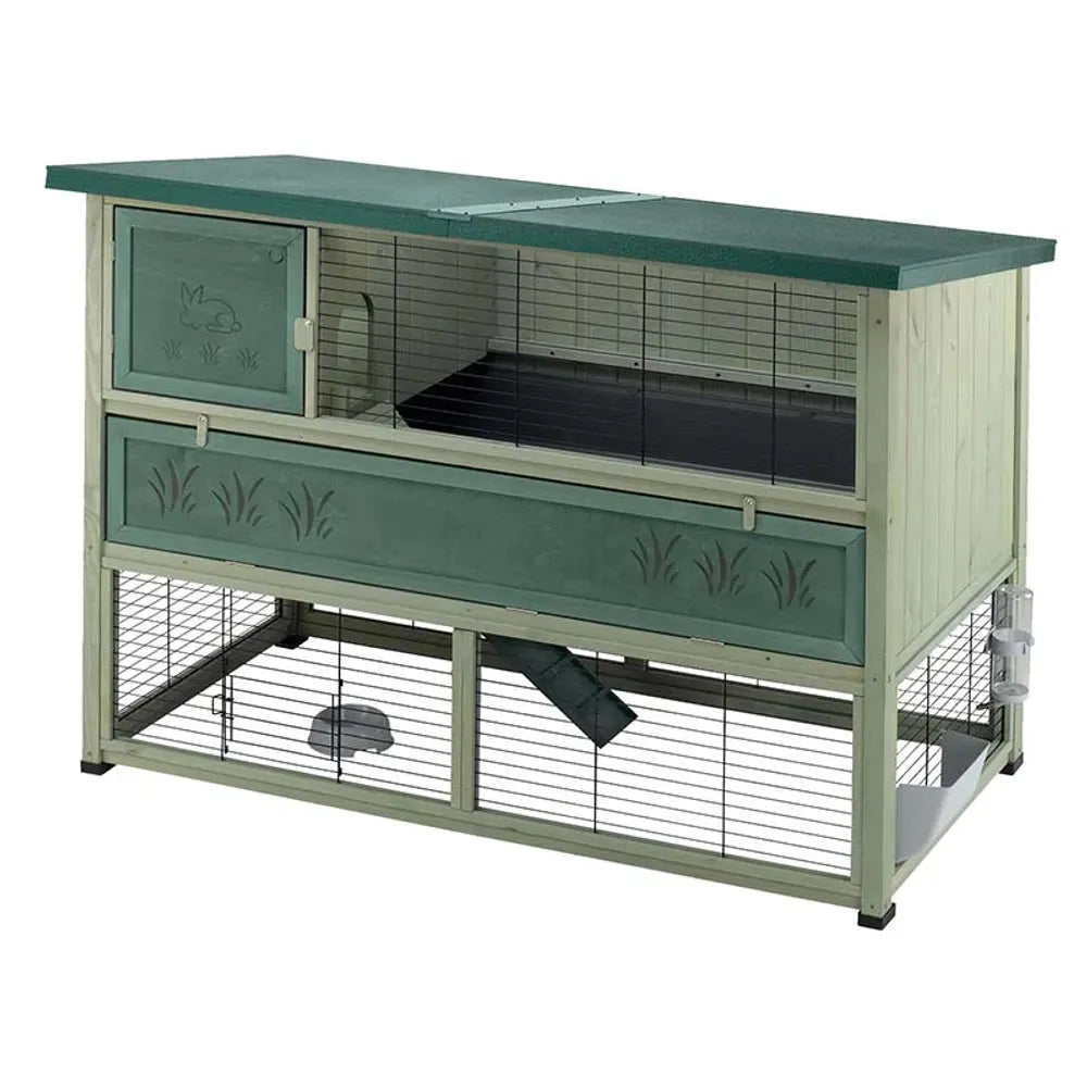 Ferplast Ranch 160 trebur for kanin, grønt tak, løpegård og sovehus, 155x88x117,5 cm.