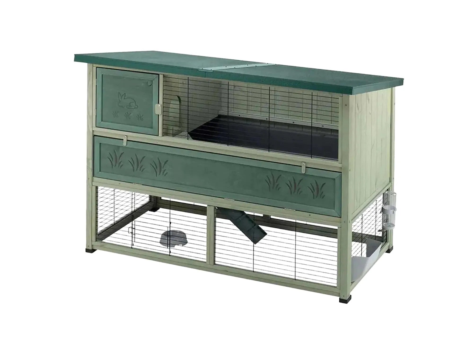 Ferplast Ranch 160 trebur for kanin, grønt tak, løpegård og sovehus, 155x88x117,5 cm.