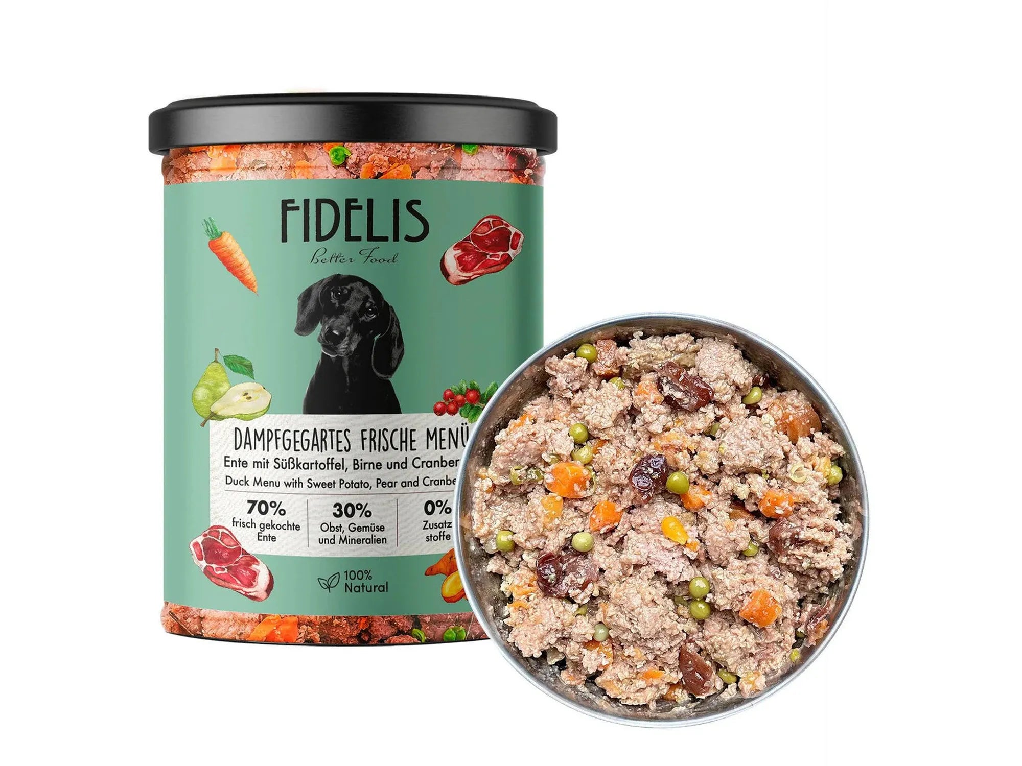 Fidelis Fersk Hundemat And med Søtpotet, Pære og Blåbær 400 g (Glass)