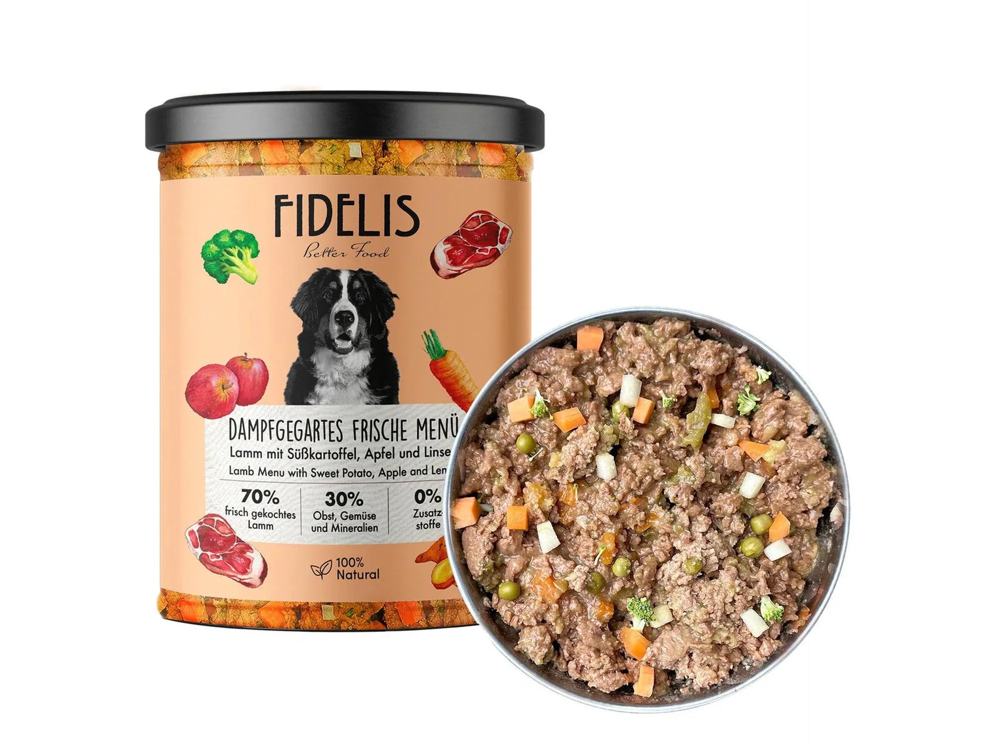 Fidelis Fersk Hundemat Lam med Søtpotet, Eple og Grønnkål 400 g (Glass)