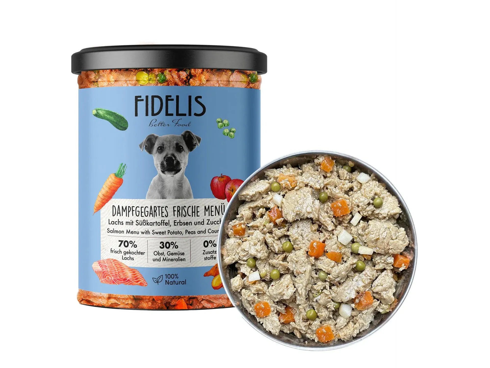 Fidelis Fresh Menu – Laks med Søtpotet, Erter og Squash 400 g (glass)