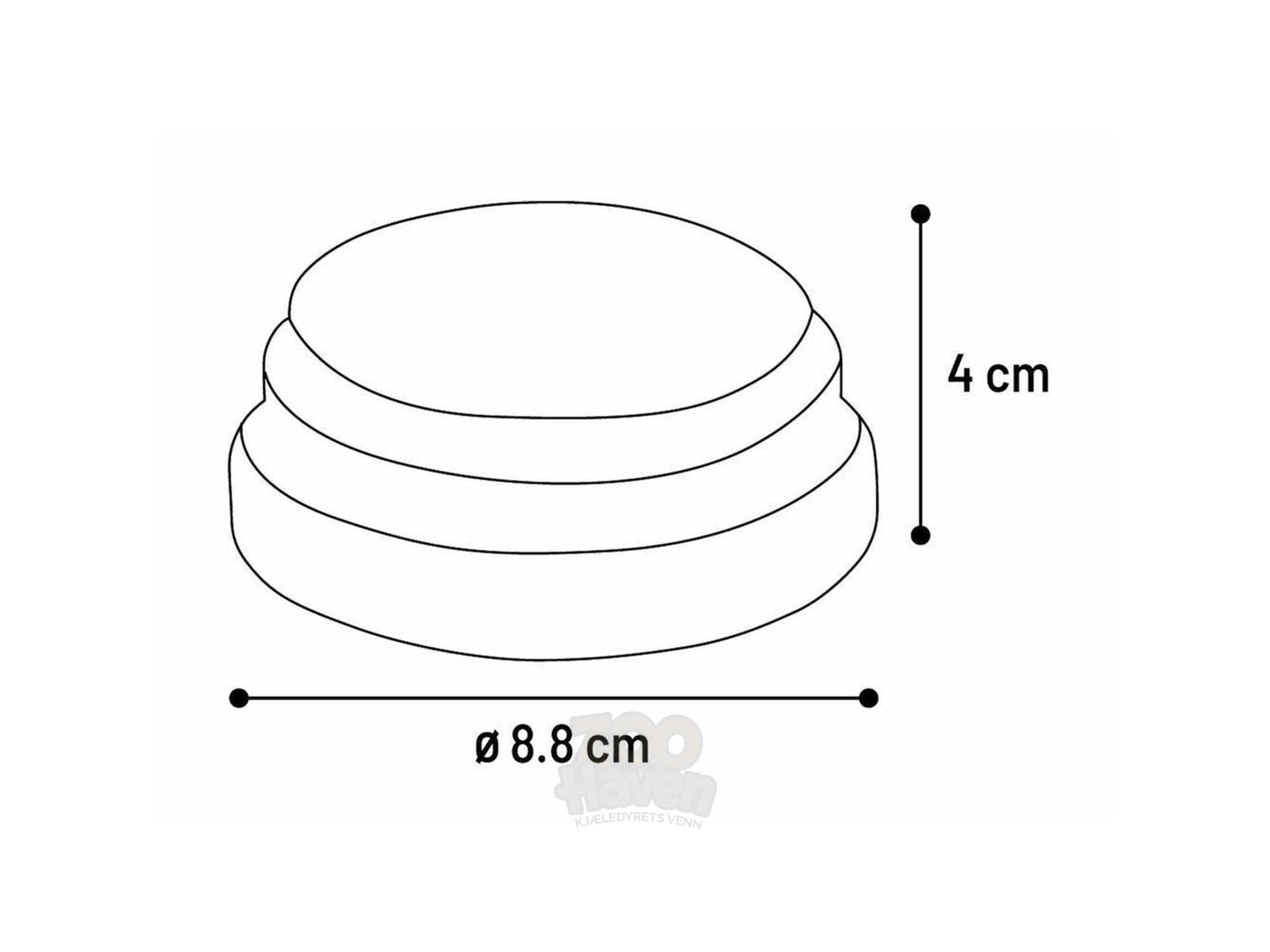 Flamingo HS Karao lydknapp, 8,8 cm diameter, med mål for høyde 4 cm.