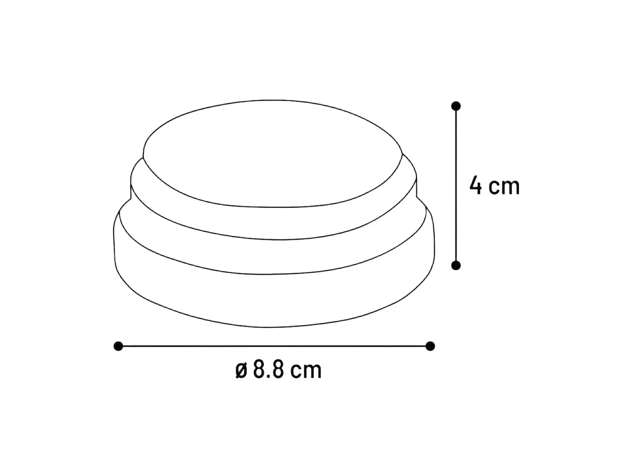 Flamingo HS Karao lydknapp, 8,8 cm diameter, med mål for høyde 4 cm.