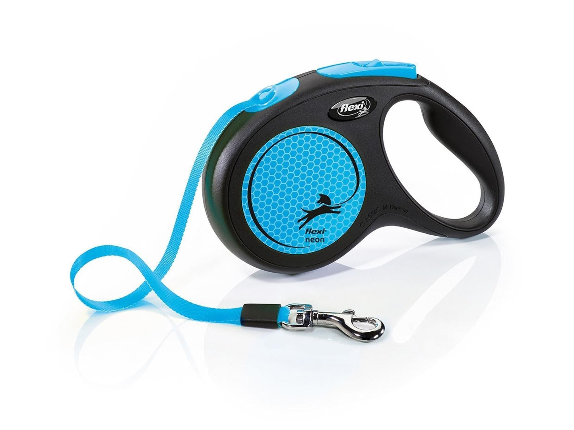 Flexi Classic Neon Blue-Svart uttrekkbar hundebånd