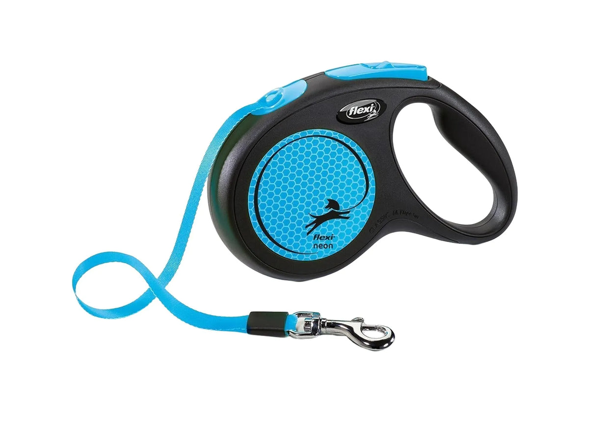 Flexi Classic Neon Blue-Svart uttrekkbar hundebånd