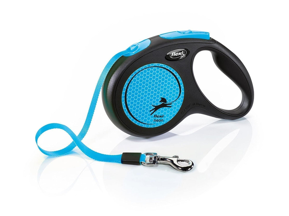 Flexi Classic Neon Blue-Svart uttrekkbar hundebånd