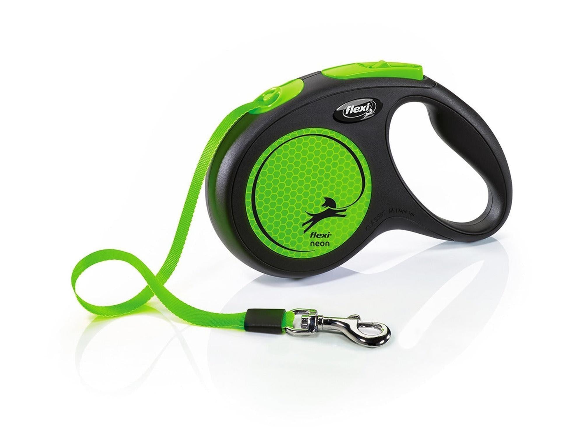 Flexi Classic Neon Green-Svart uttrekkbar hundebånd