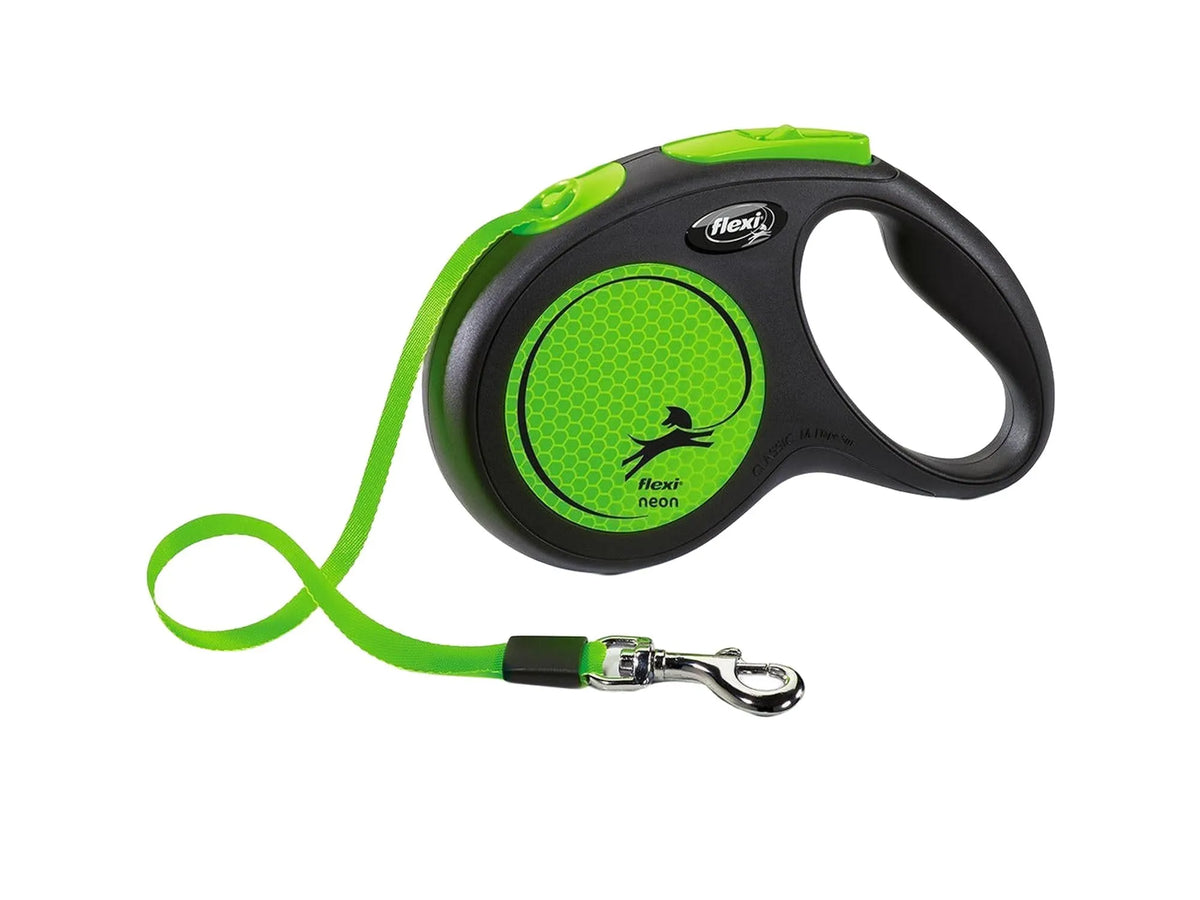 Flexi Classic Neon Green-Svart uttrekkbar hundebånd
