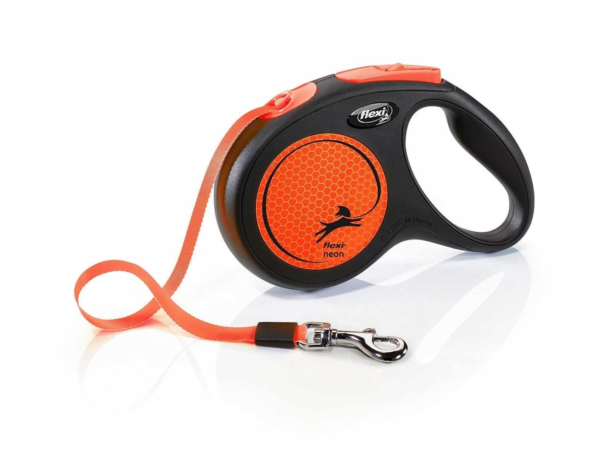 Flexi Classic Neon Orange-Svart uttrekkbar hundebånd