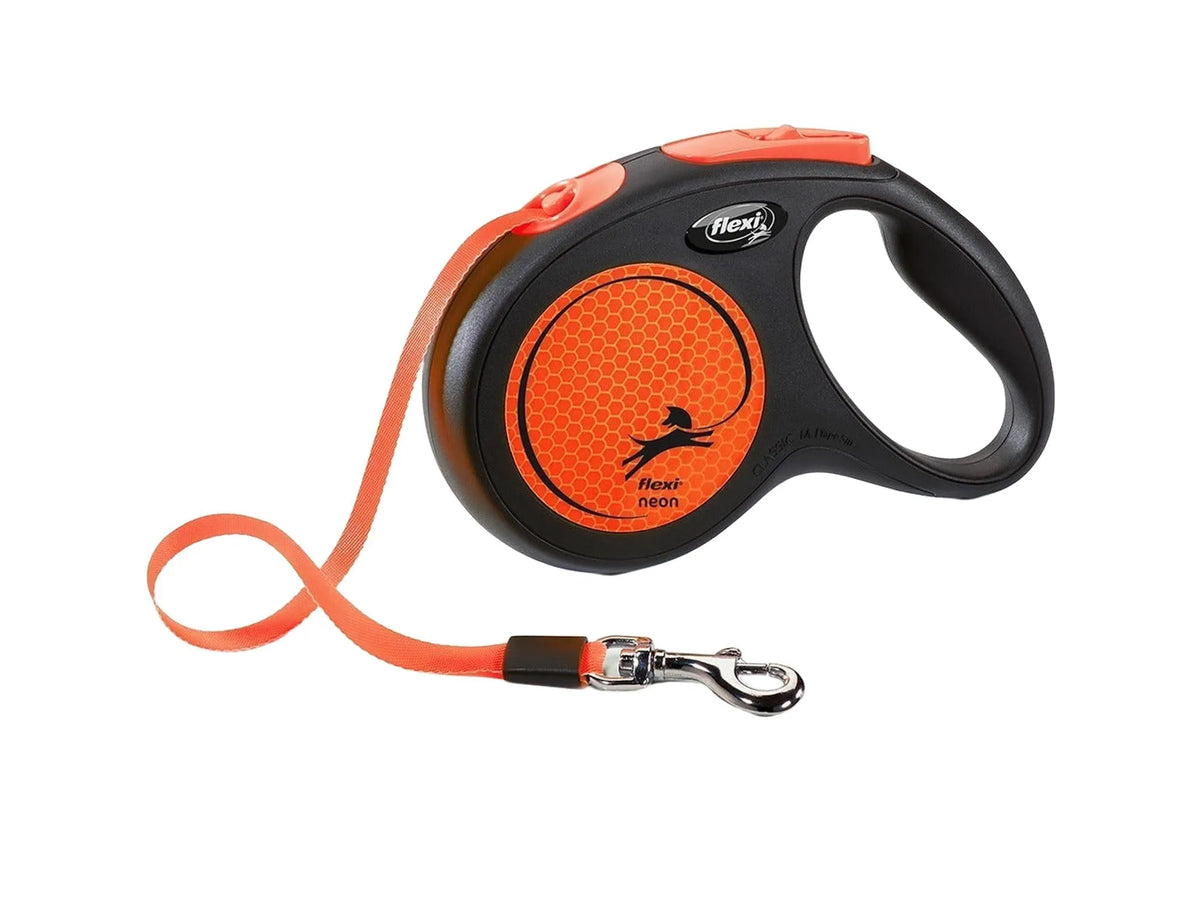 Flexi Classic Neon Orange-Svart uttrekkbar hundebånd