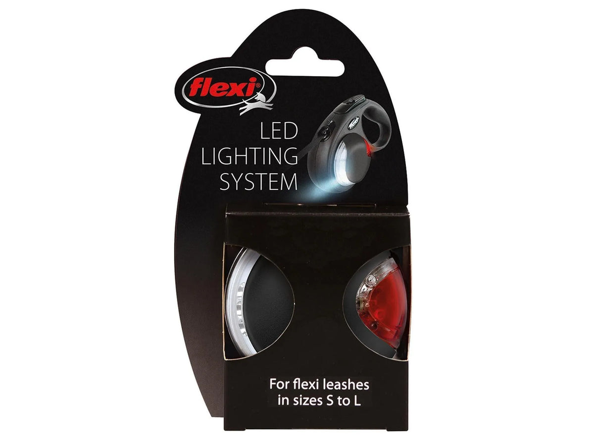 Flexi Vario LED Lighting System med svart og rød lampe i emballasje for Flexi-kobbel S-L.