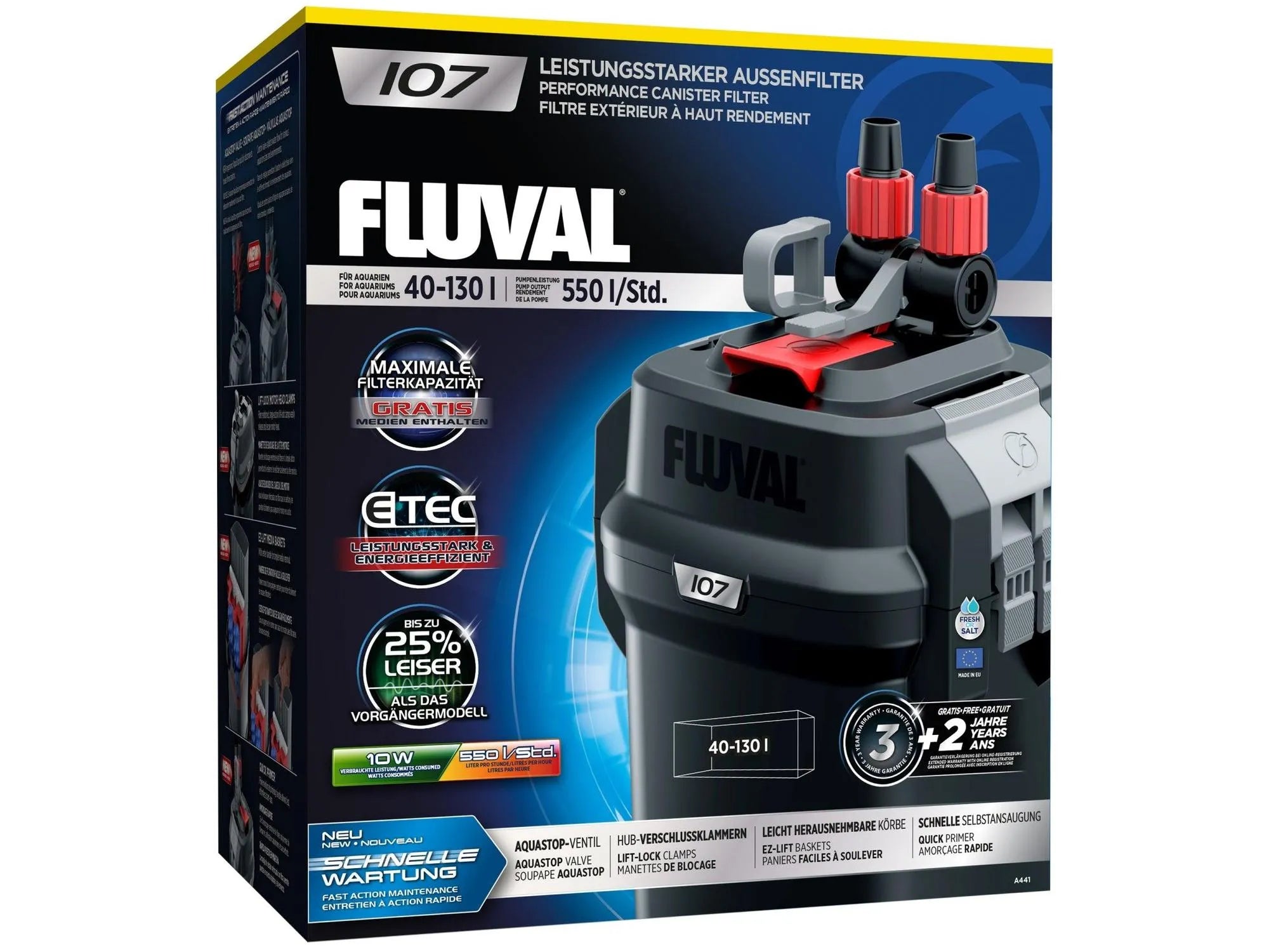 Fluval 107 Ekstern Kanisterfilter 550 L/t for Akvarium 40-130 L