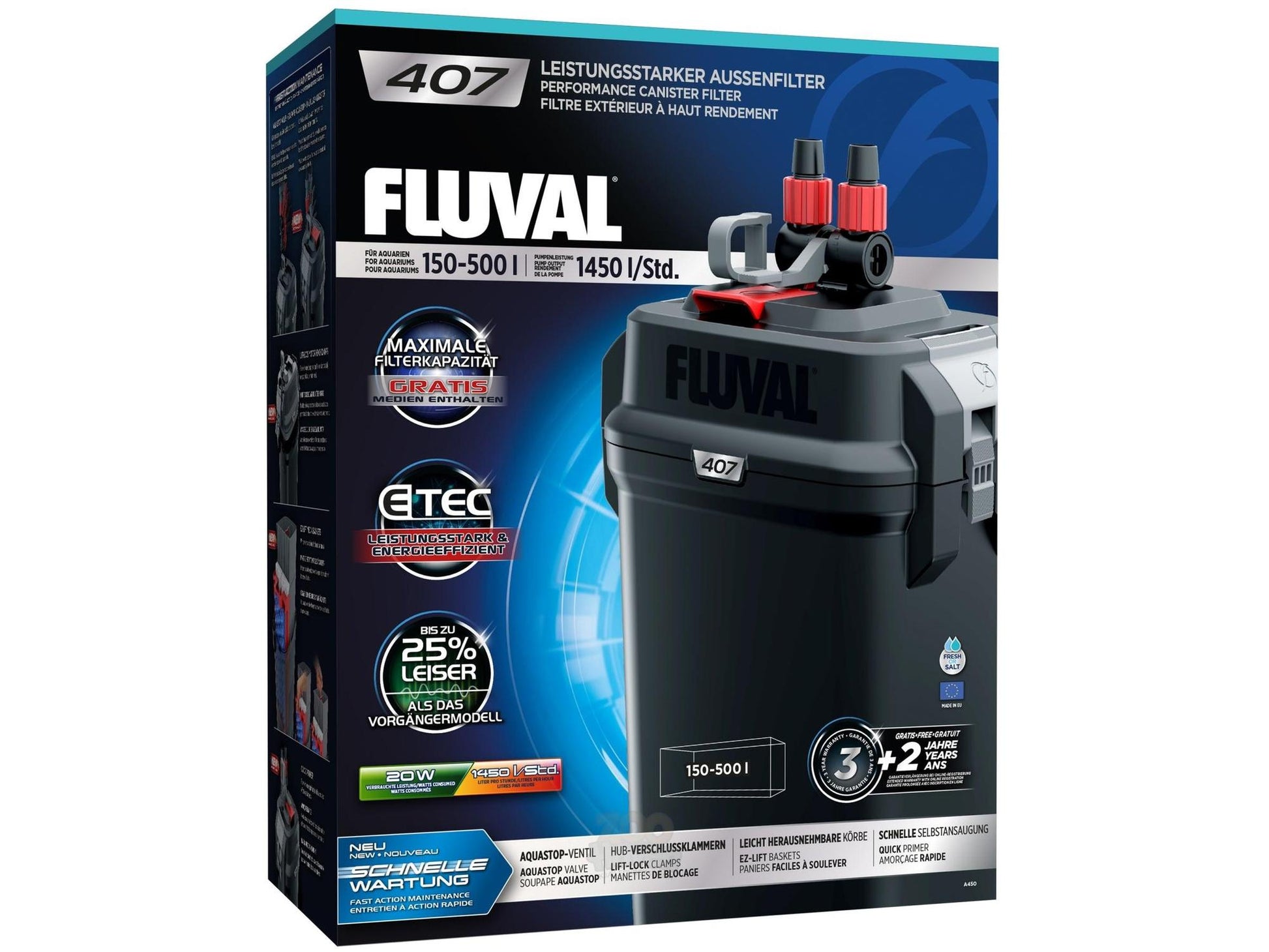Fluval 407 Ytre Kammfilter 1450 l/t for Akvarium 150-500 liter