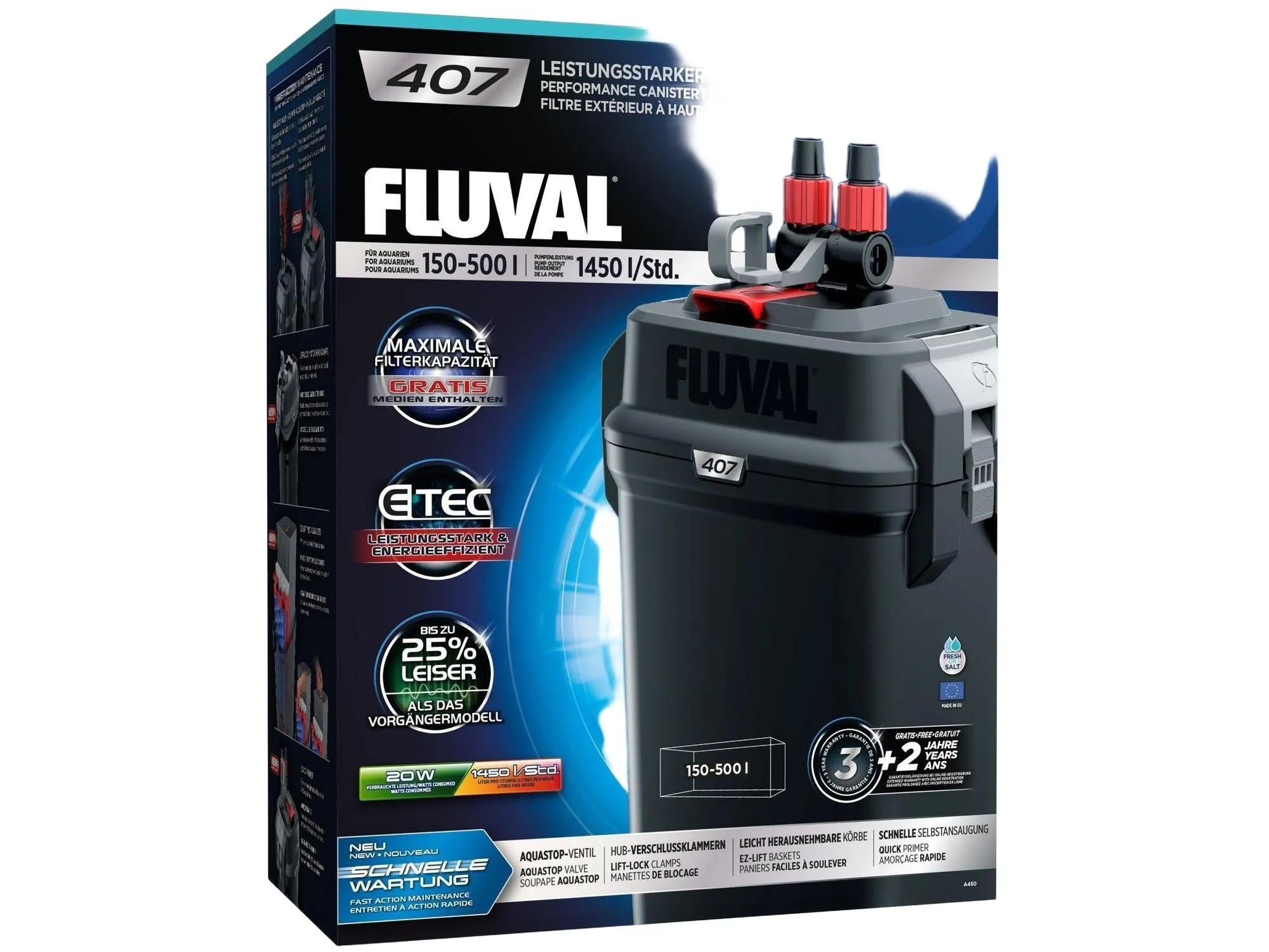 Fluval 407 Ytre Kammfilter 1450 l/t for Akvarium 150-500 liter