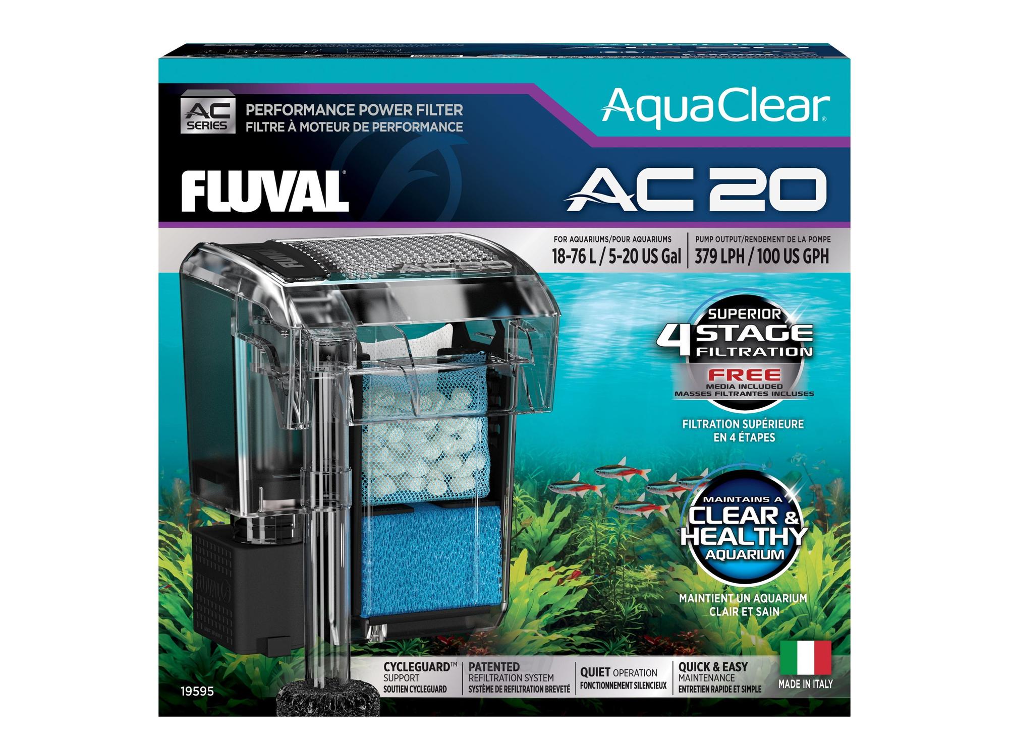 Fluval AquaClear AC 20 Hengefilter 379 l/h for Akvarium 18-76 Liter