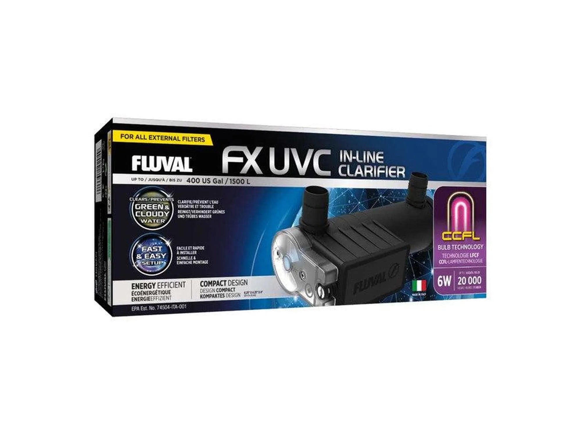 Fluval FX UVC In-Line Clarifier 6W UV-Klargjører for Akvarium opptil 1500 Liter