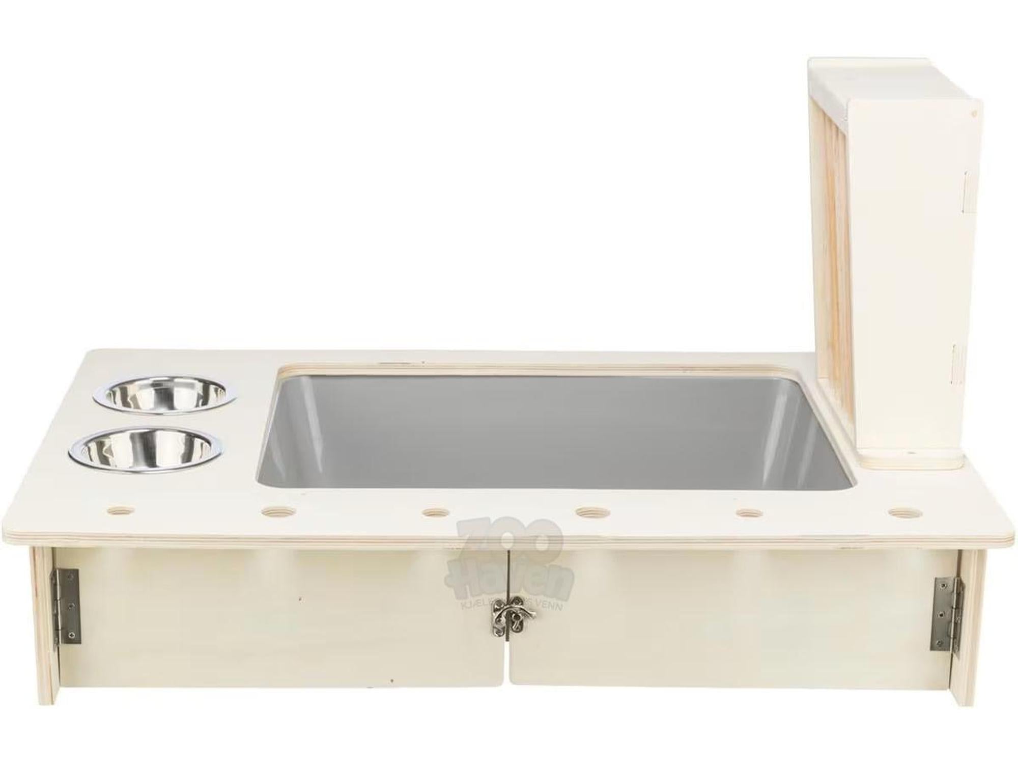 Fôringsstasjon Gnager 70x41x47cm Tre/Metall – Komplett spise- og aktivitetsstasjon