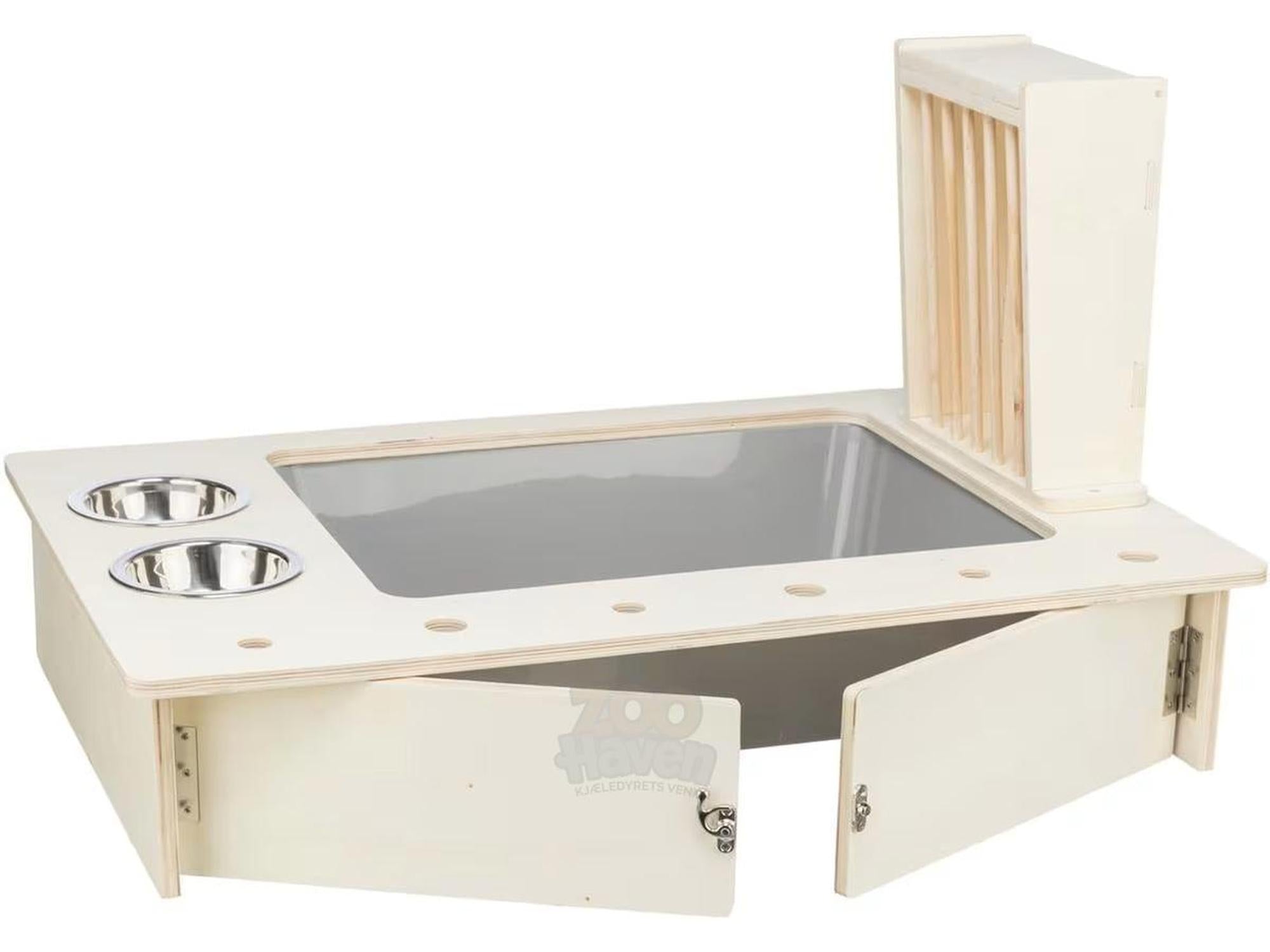 Fôringsstasjon Gnager 70x41x47cm Tre/Metall – Komplett spise- og aktivitetsstasjon