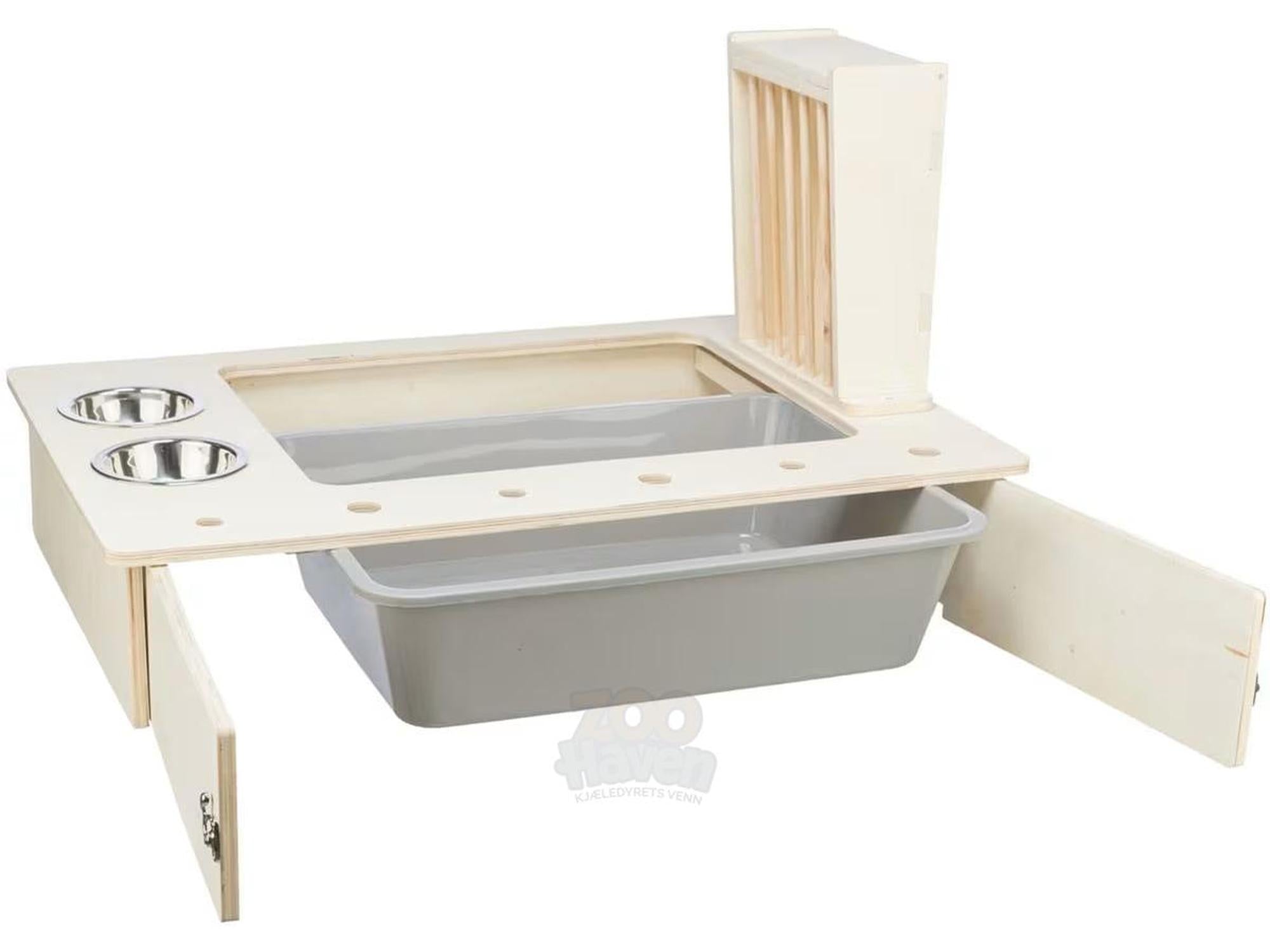 Fôringsstasjon Gnager 70x41x47cm Tre/Metall – Komplett spise- og aktivitetsstasjon