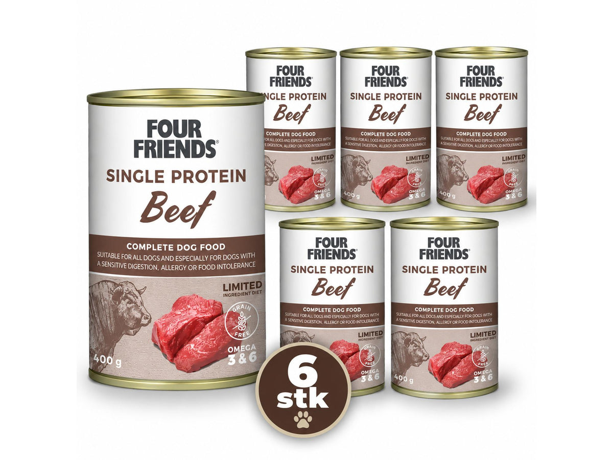 Four Friends Single Protein Beef 6-pakk – våtfôr til hund 6 × 400 g