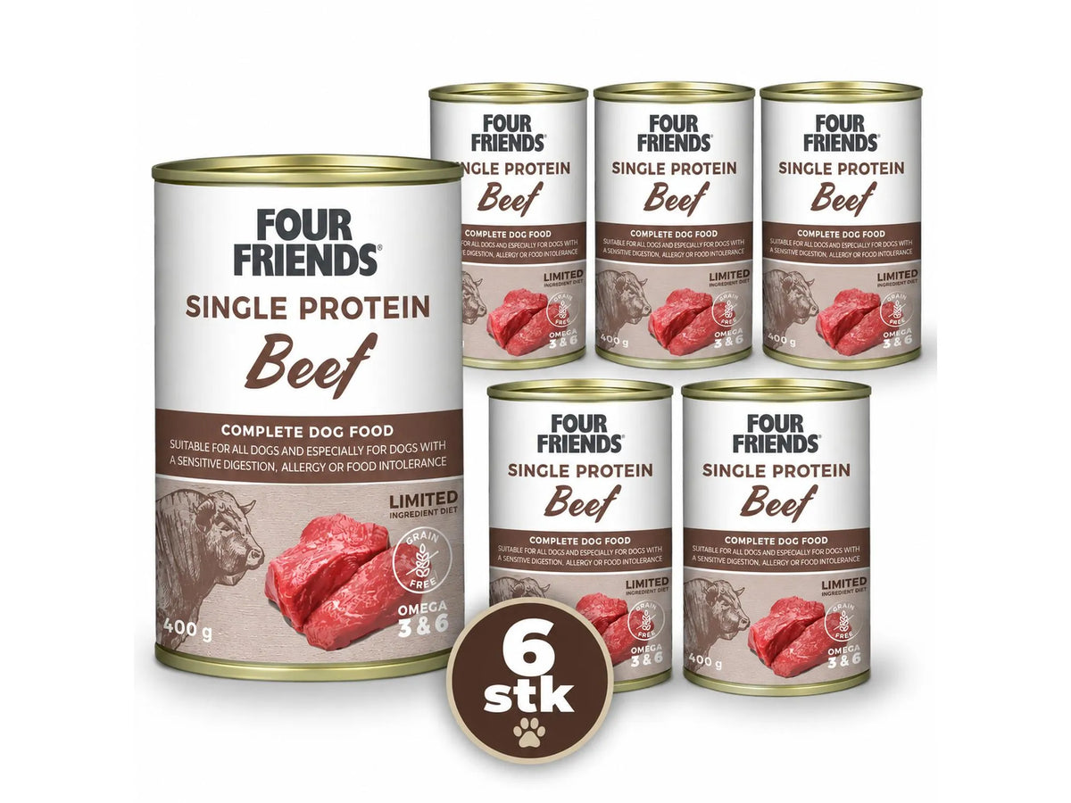 Four Friends Single Protein Beef 6-pakk – våtfôr til hund 6 × 400 g