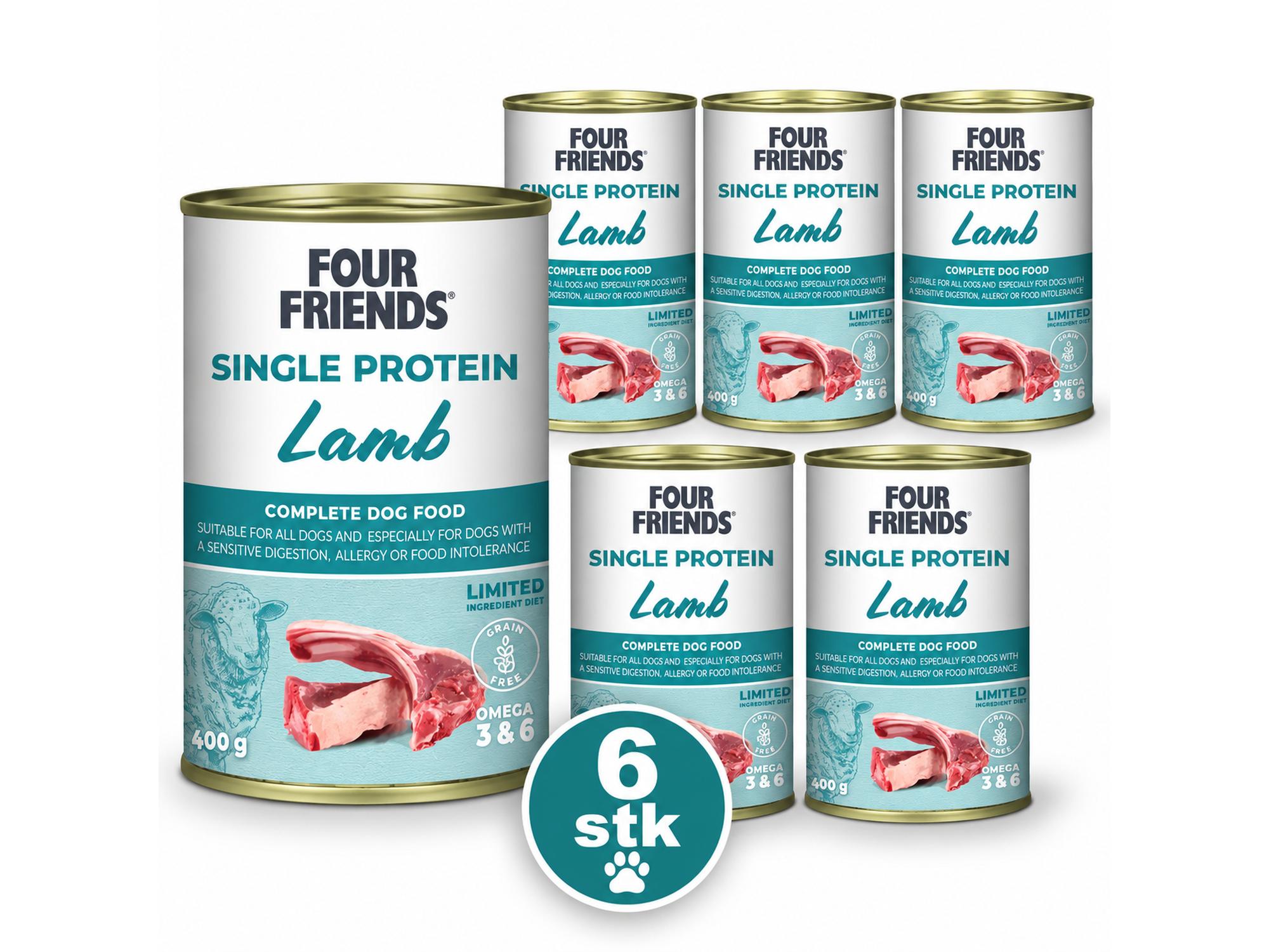 Four Friends Single Protein Lamb 6-pakk – våtfôr til hund 6 × 400 g