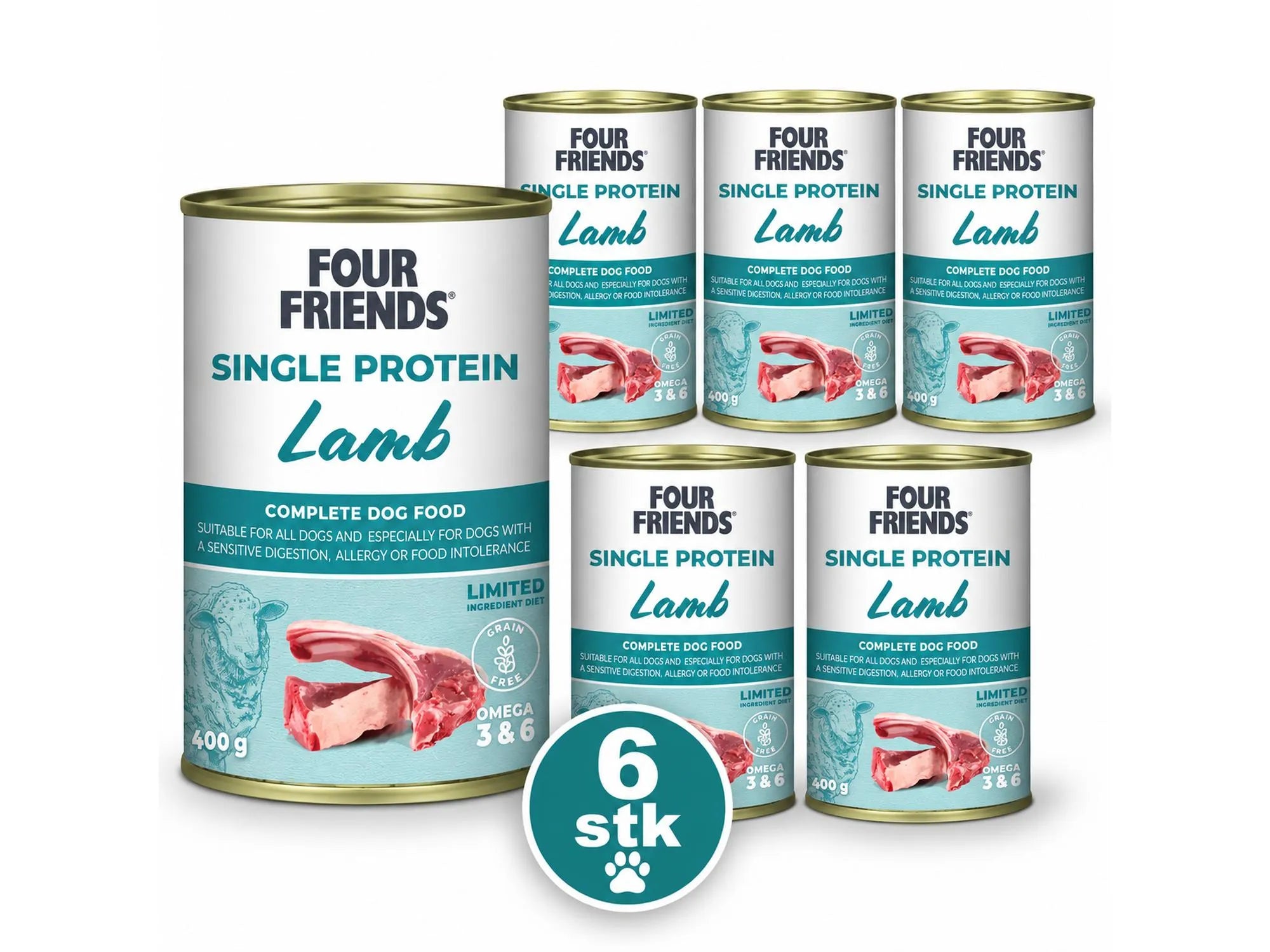 Four Friends Single Protein Lamb 6-pakk – våtfôr til hund 6 × 400 g