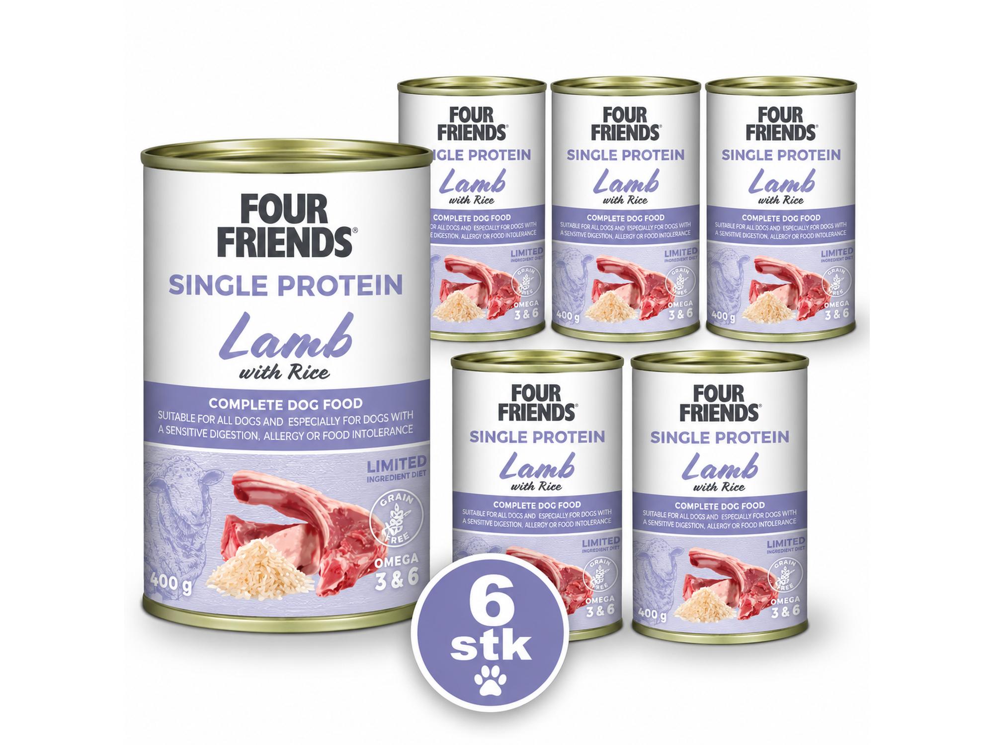 Four Friends Single Protein Lamb & Rice 6-pakk – våtfôr til hund 6 × 400 g