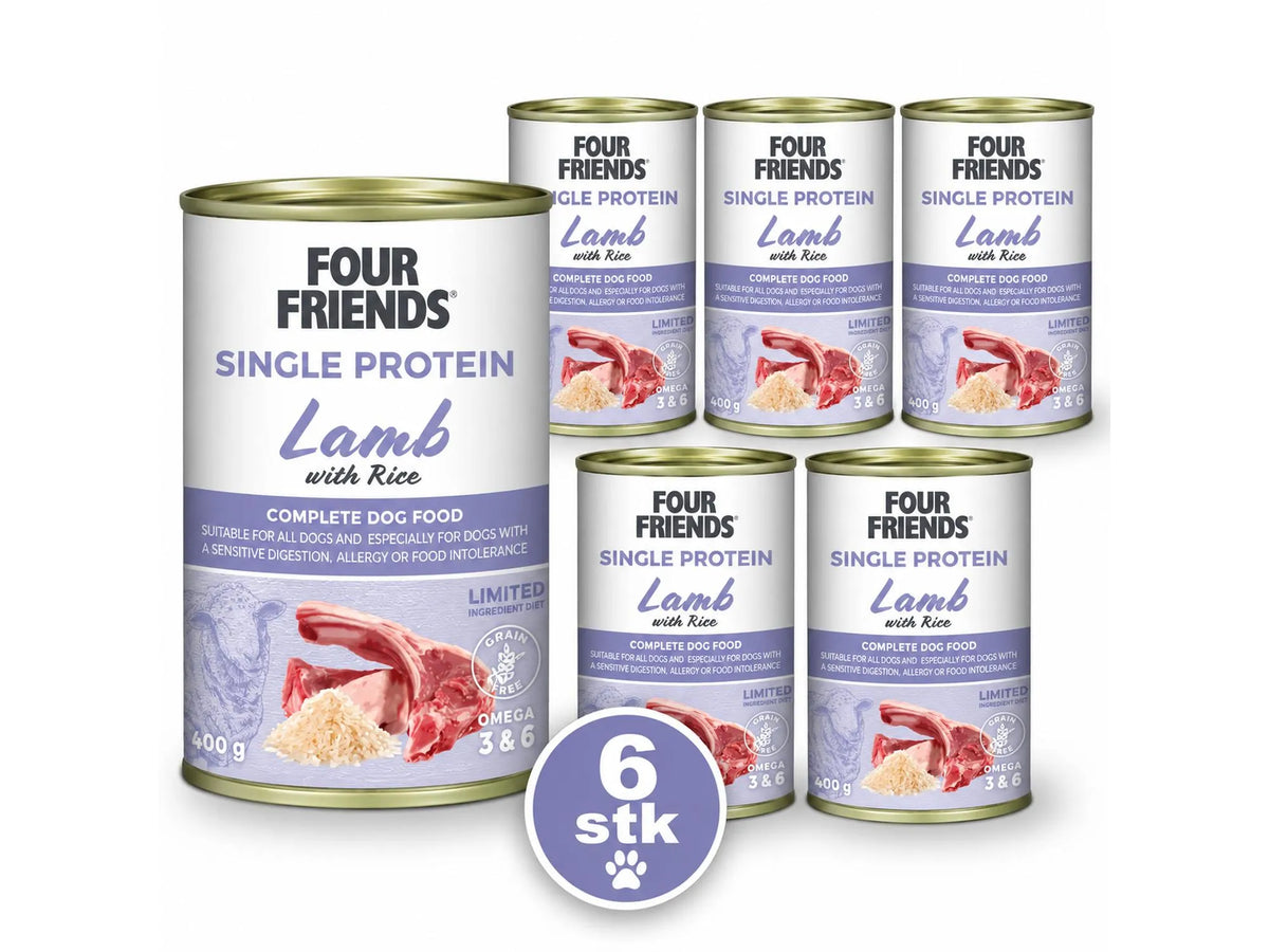 Four Friends Single Protein Lamb & Rice 6-pakk – våtfôr til hund 6 × 400 g