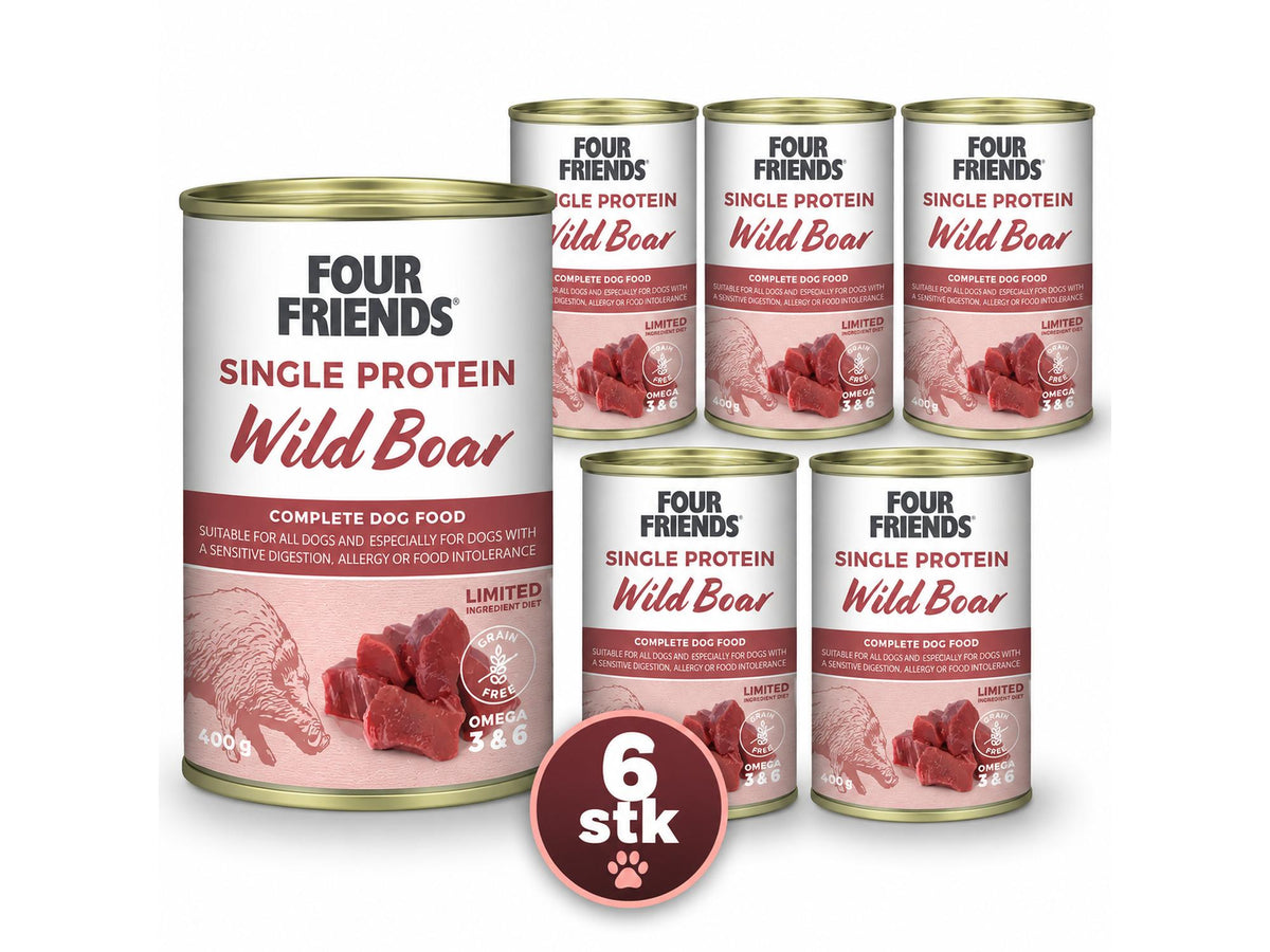 Four Friends Single Protein Wild Boar 6-pakk – våtfôr til hund 6 × 400 g